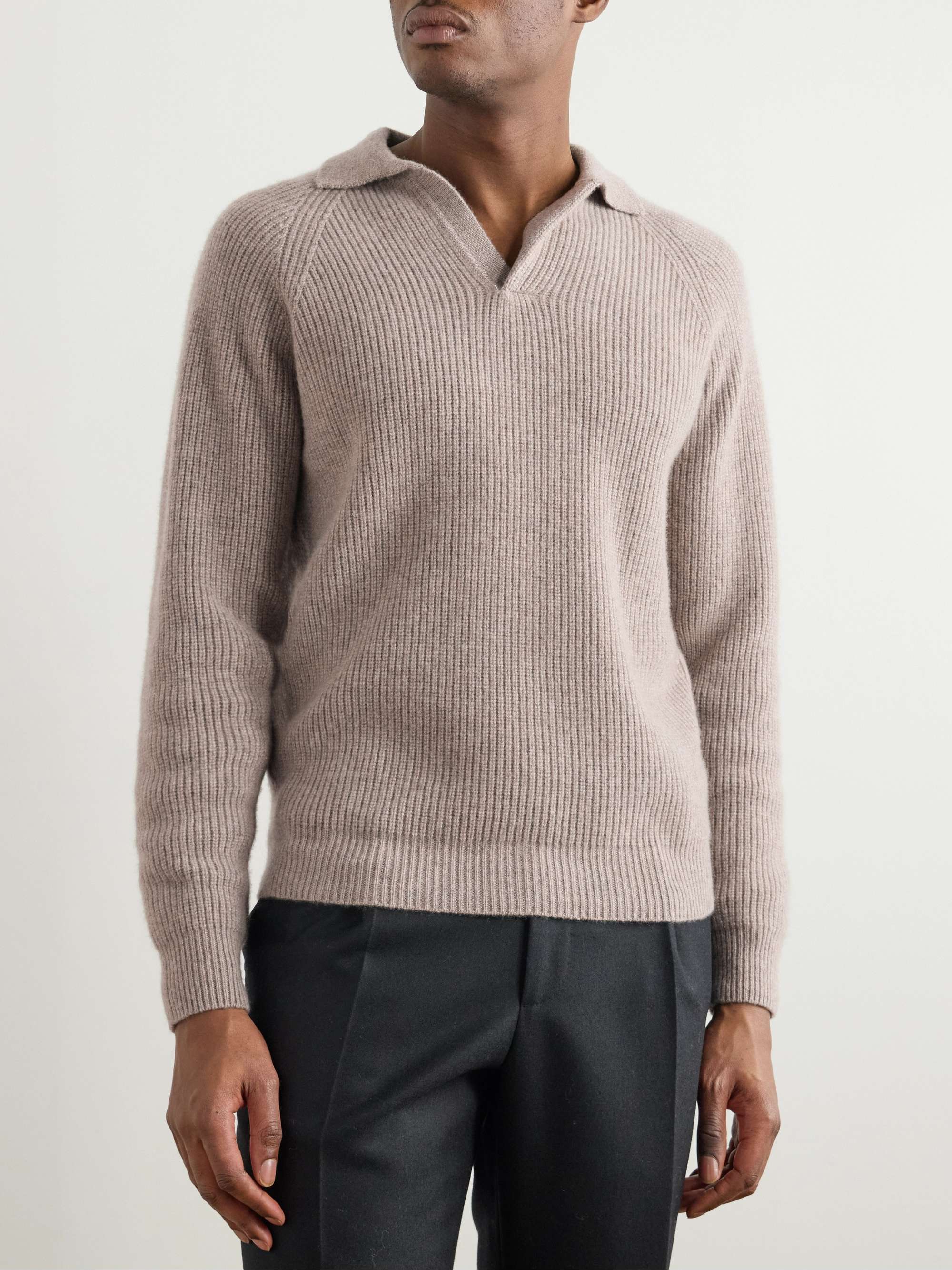Slim-Fit Ribbed Cashmere Polo Shirt view