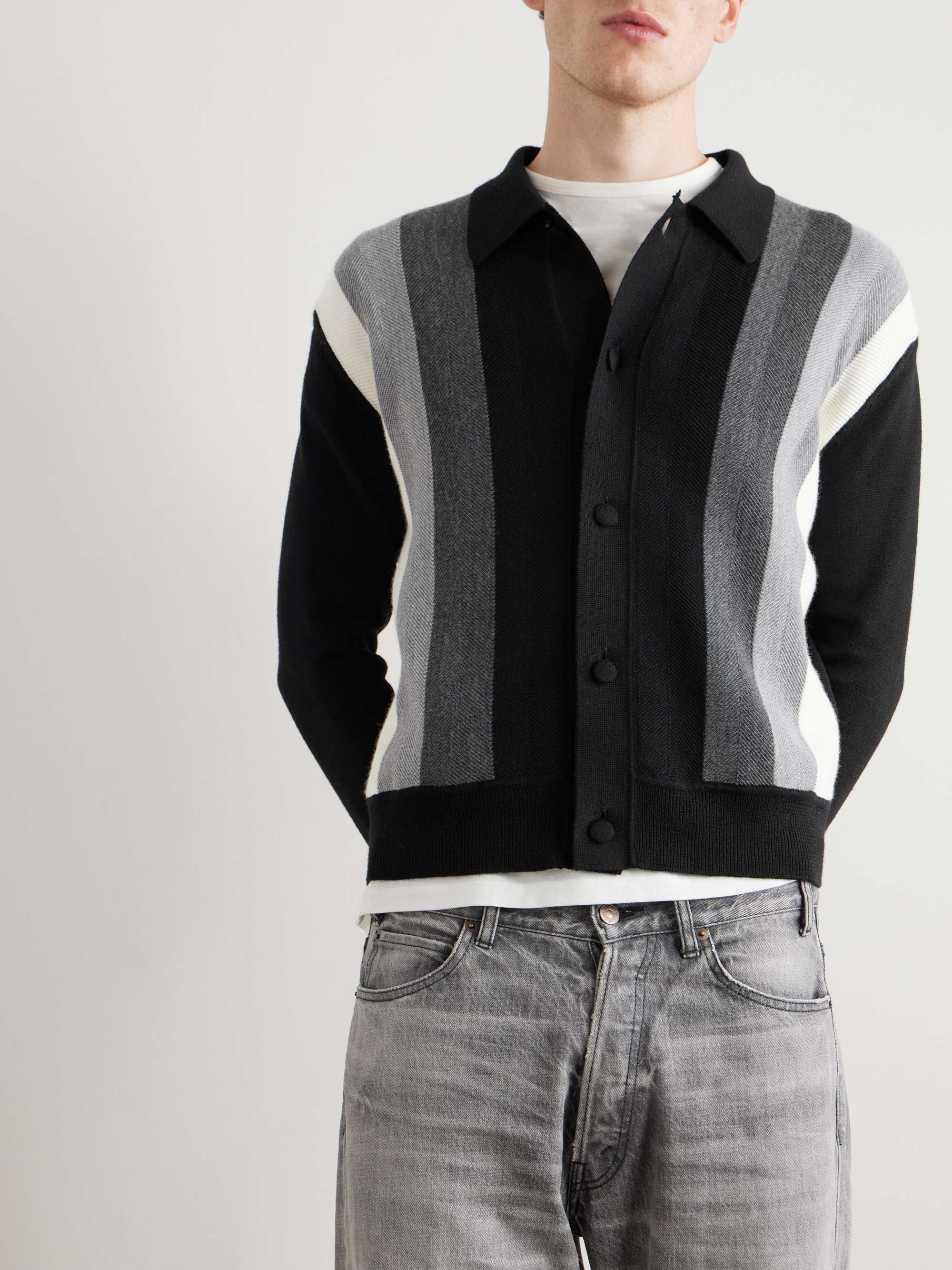 Slim-Fit Striped Wool Cardigan view