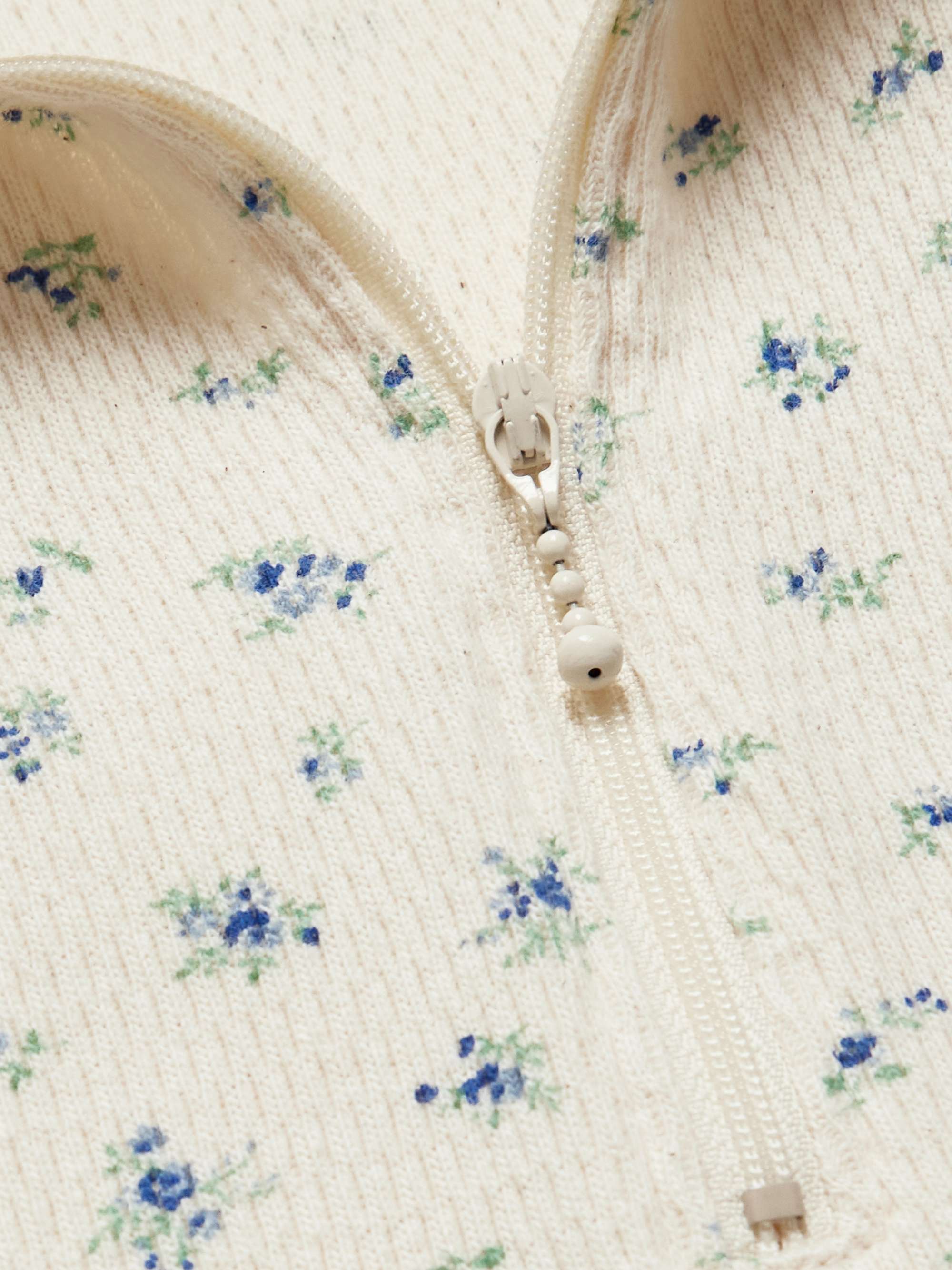 Floral-Print Waffle-Knit Cotton Half-Zip Sweater view