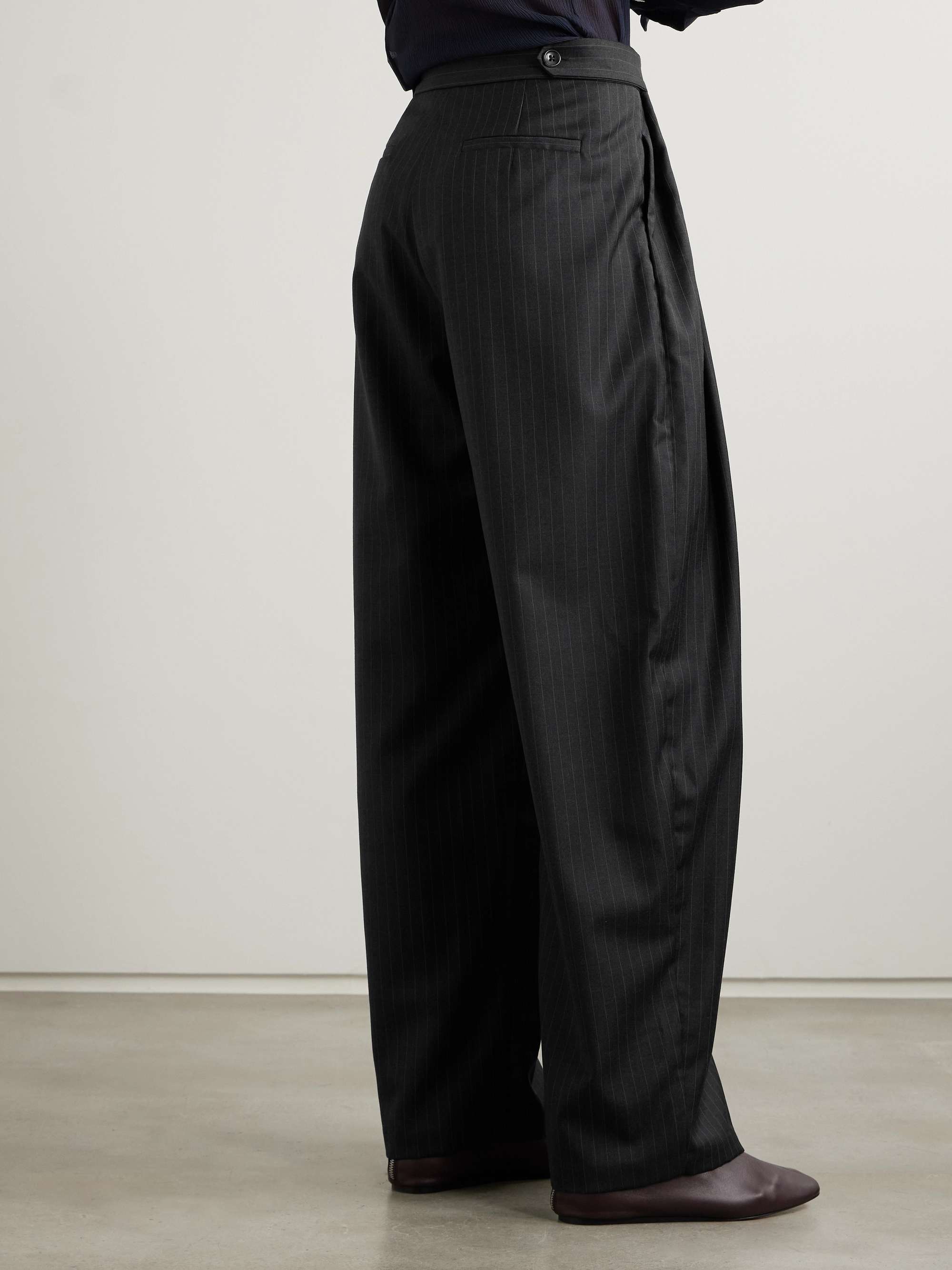 Adjust pleated pinstriped wool-blend wide-leg pants view