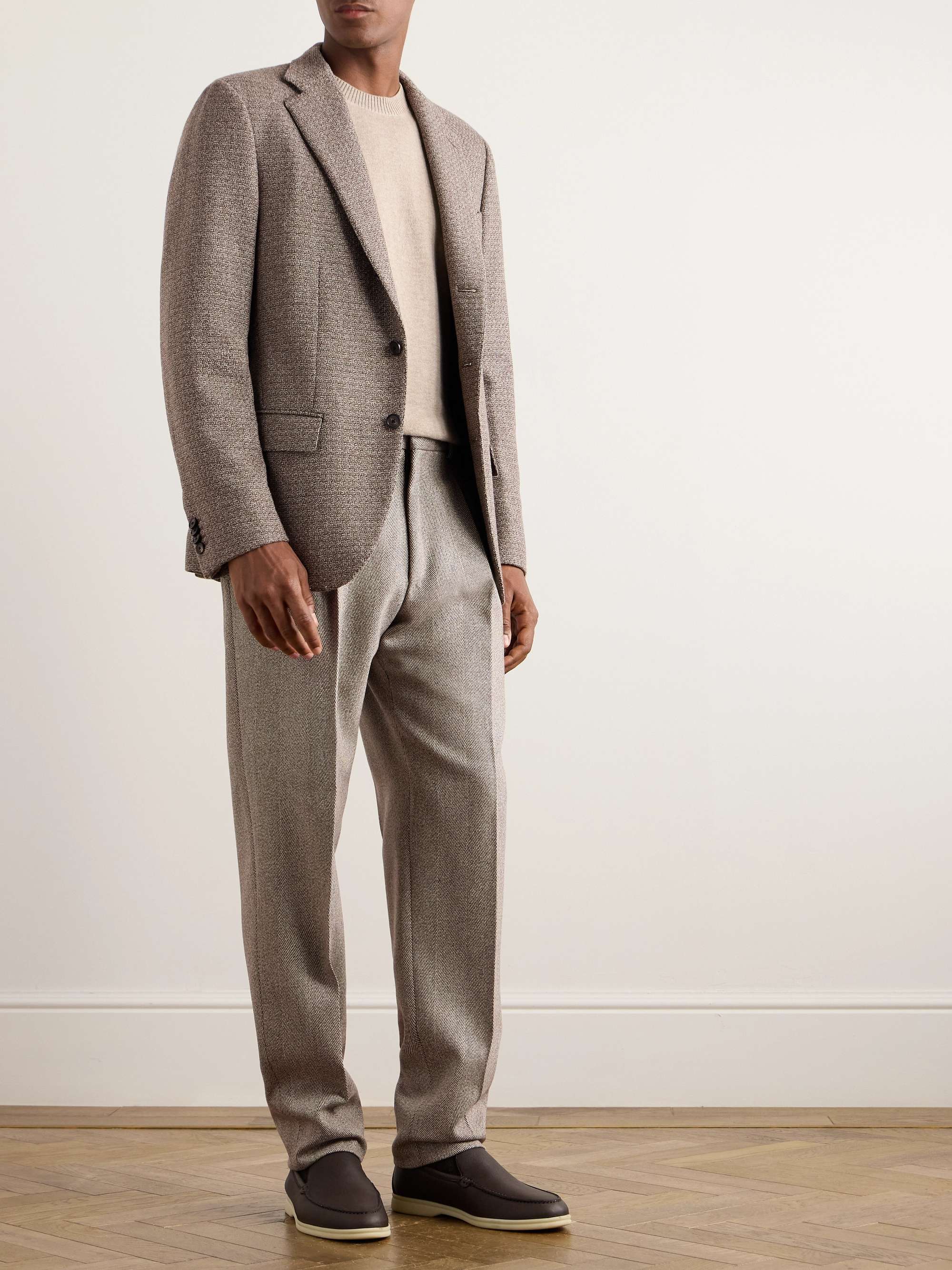 Anden Straight-Leg Pleated Chevron Wool Trousers view