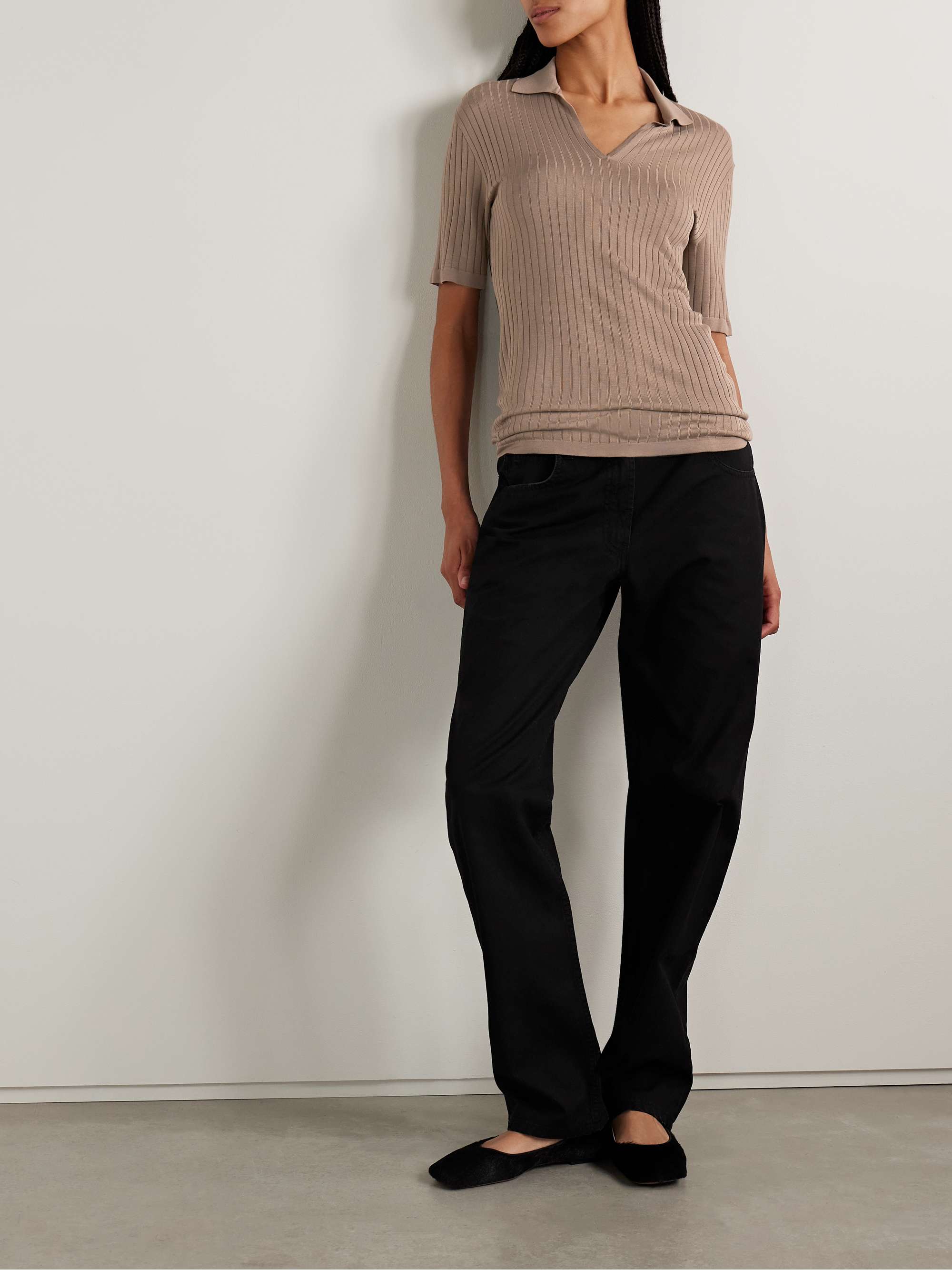 Kaiomi ribbed-knit polo top view