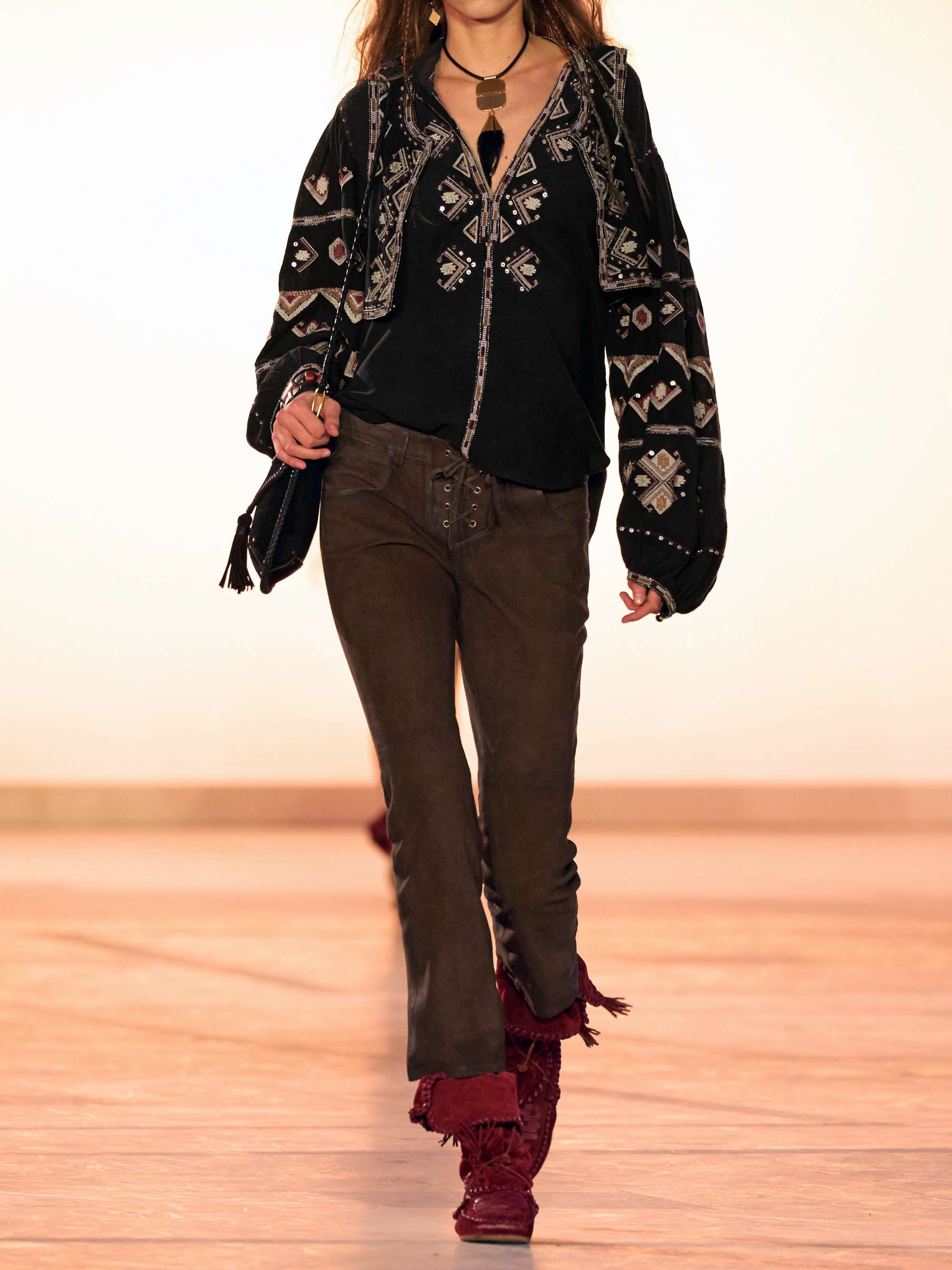 Vanel lace-up suede straight-leg pants view