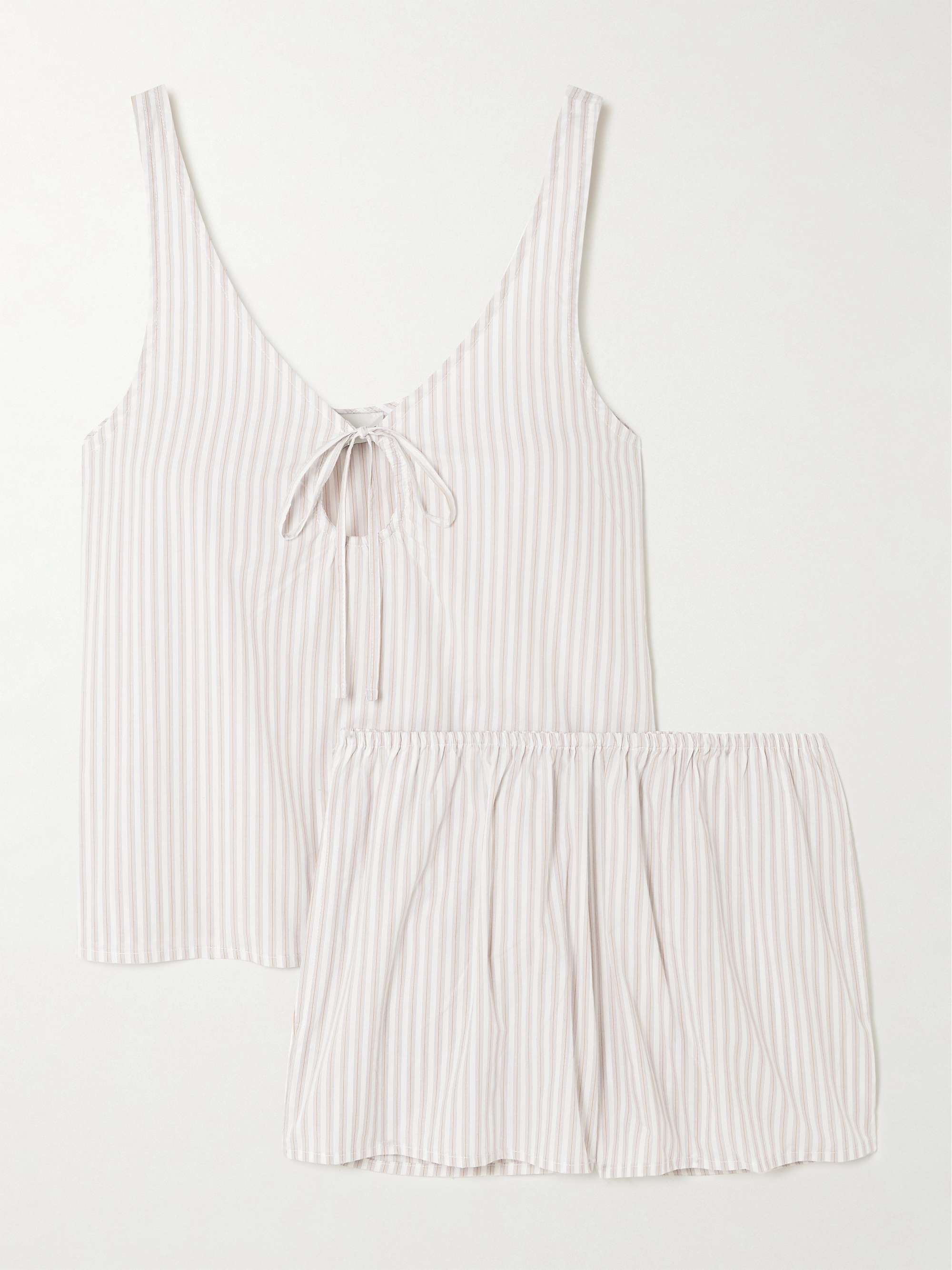 U Shape tie-detailed striped organic cotton pajama set view