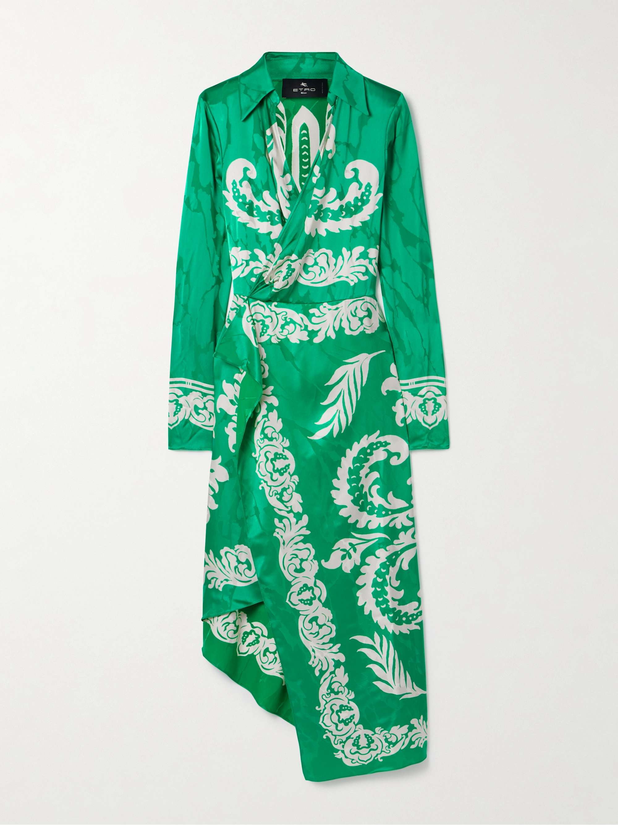Wrap-effect draped printed satin-jacquard midi dress view