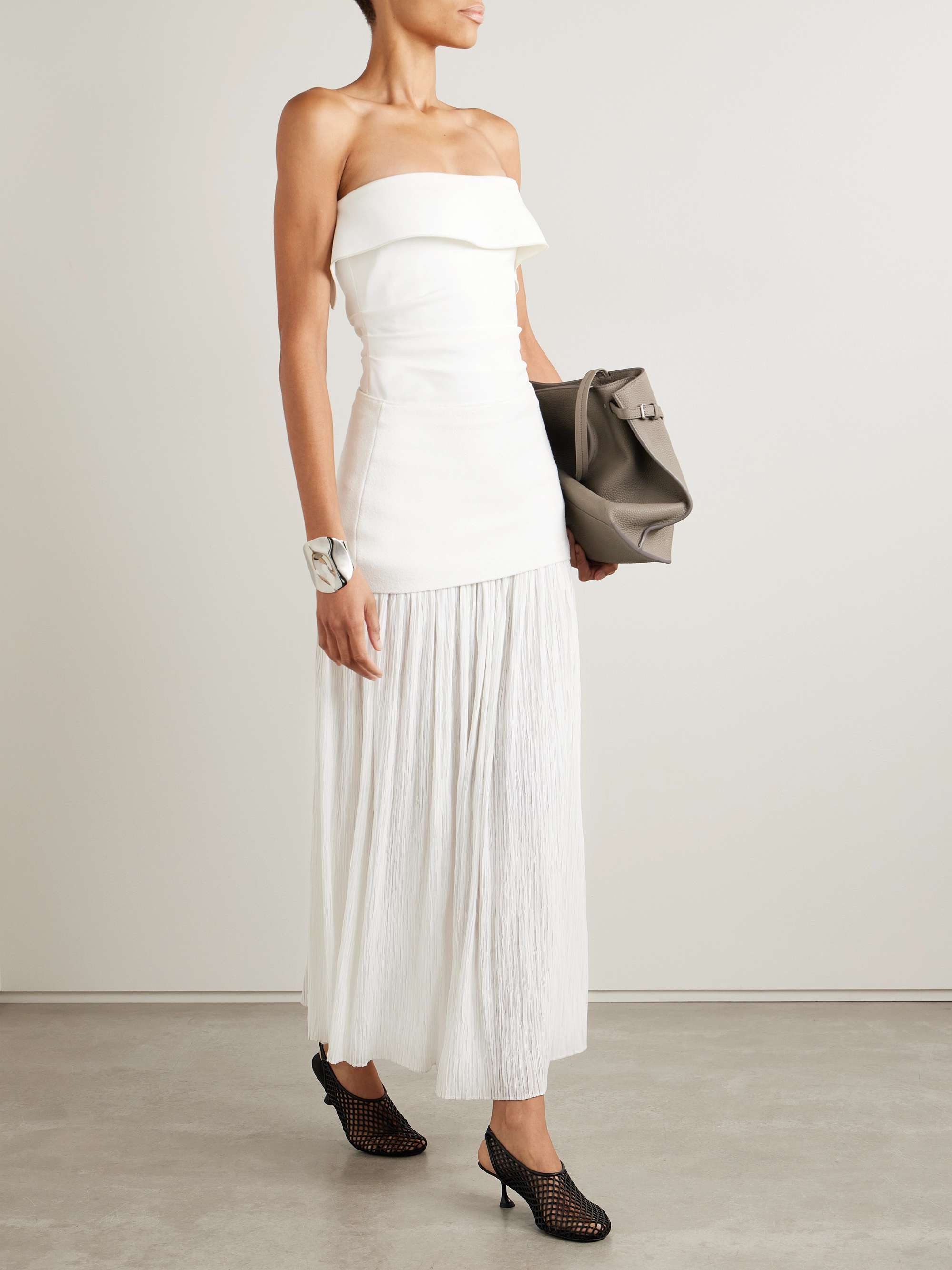 Paige pleated crepon and stretch-knit maxi skirt view