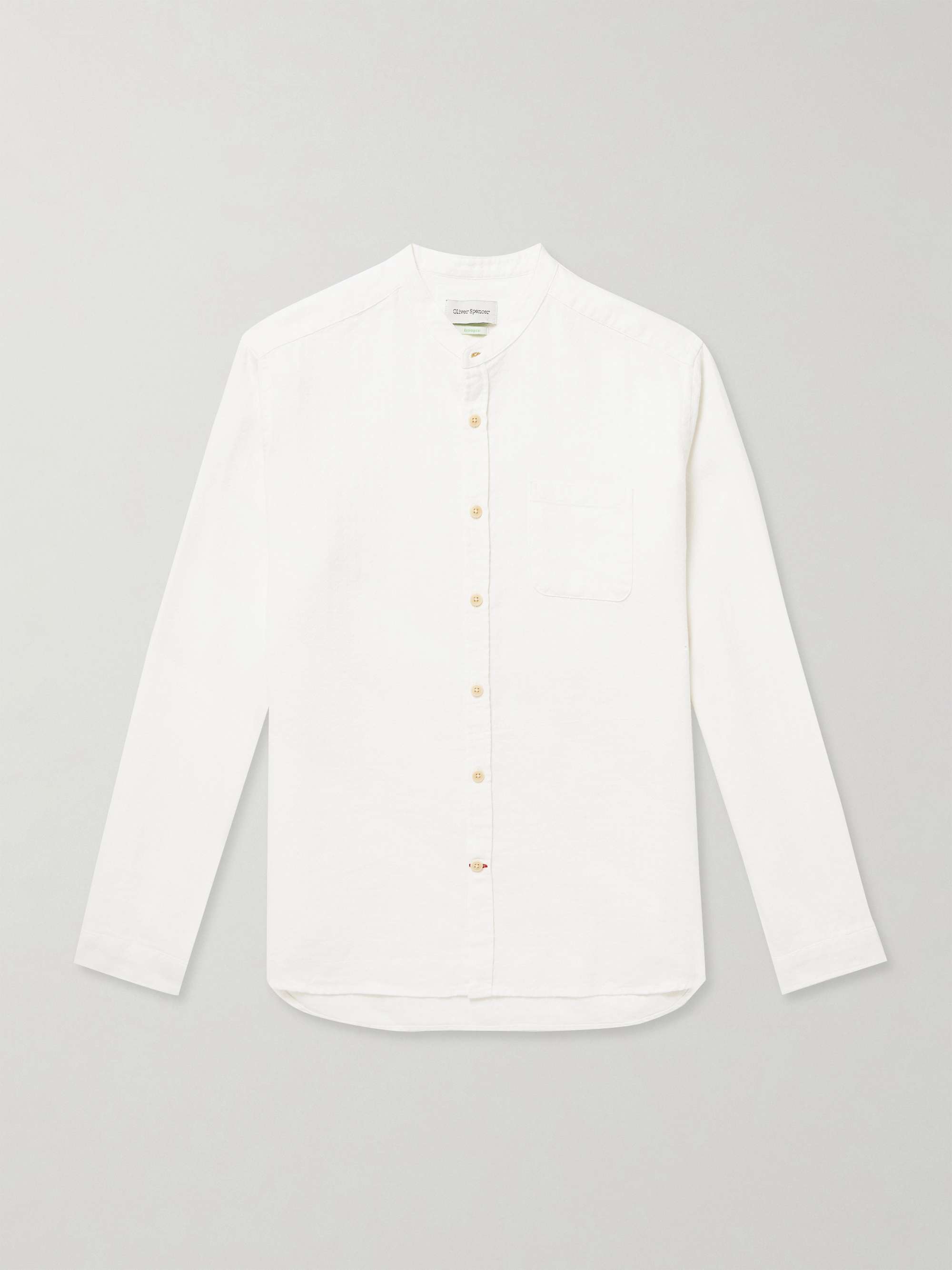Lennon Grandad-Collar Linen and Cotton-Blend Jacquard Shirt view