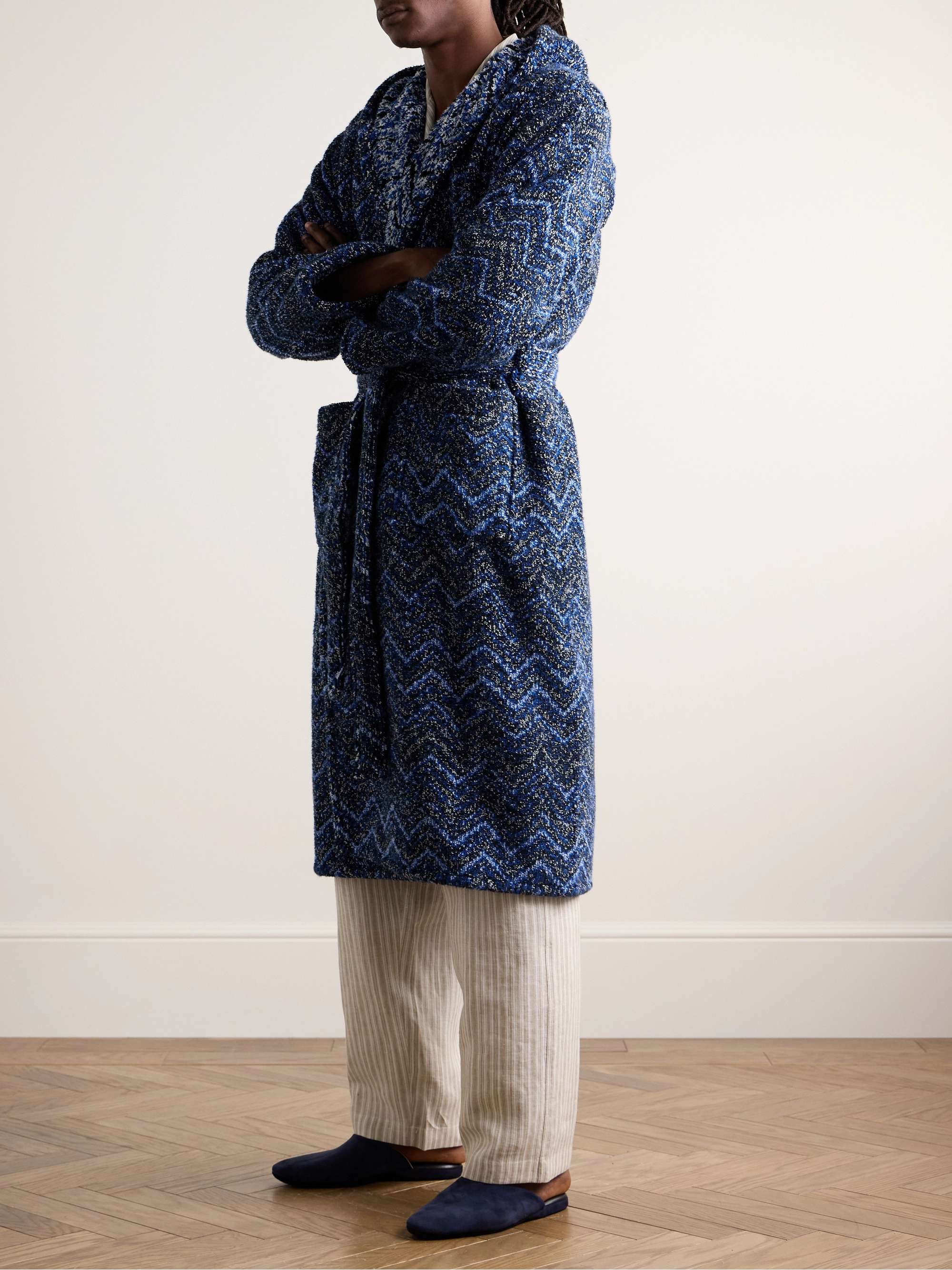 Striped Cotton-Terry Jacquard Hooded Robe view