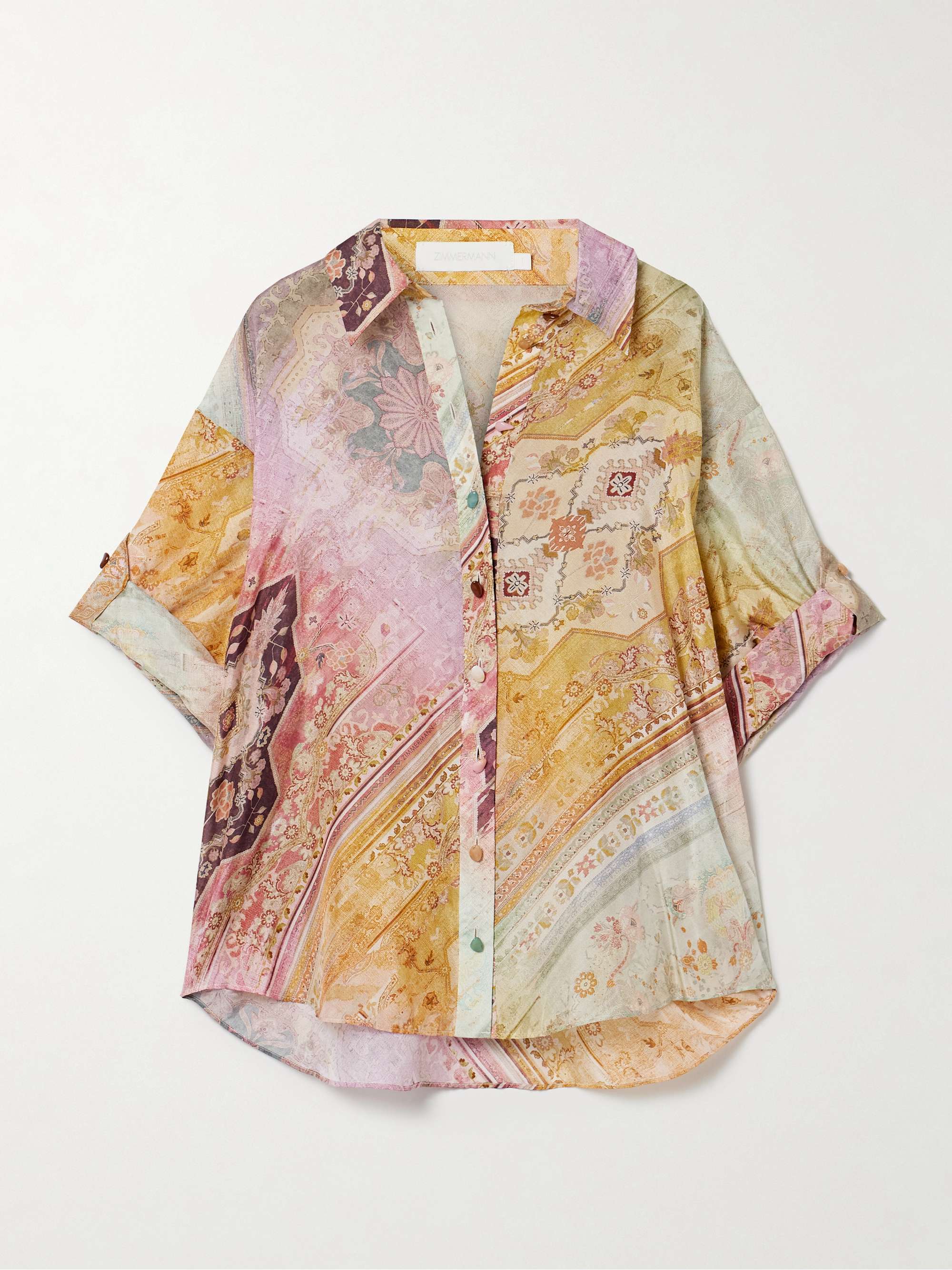 Tallow embellished printed silk shirt view