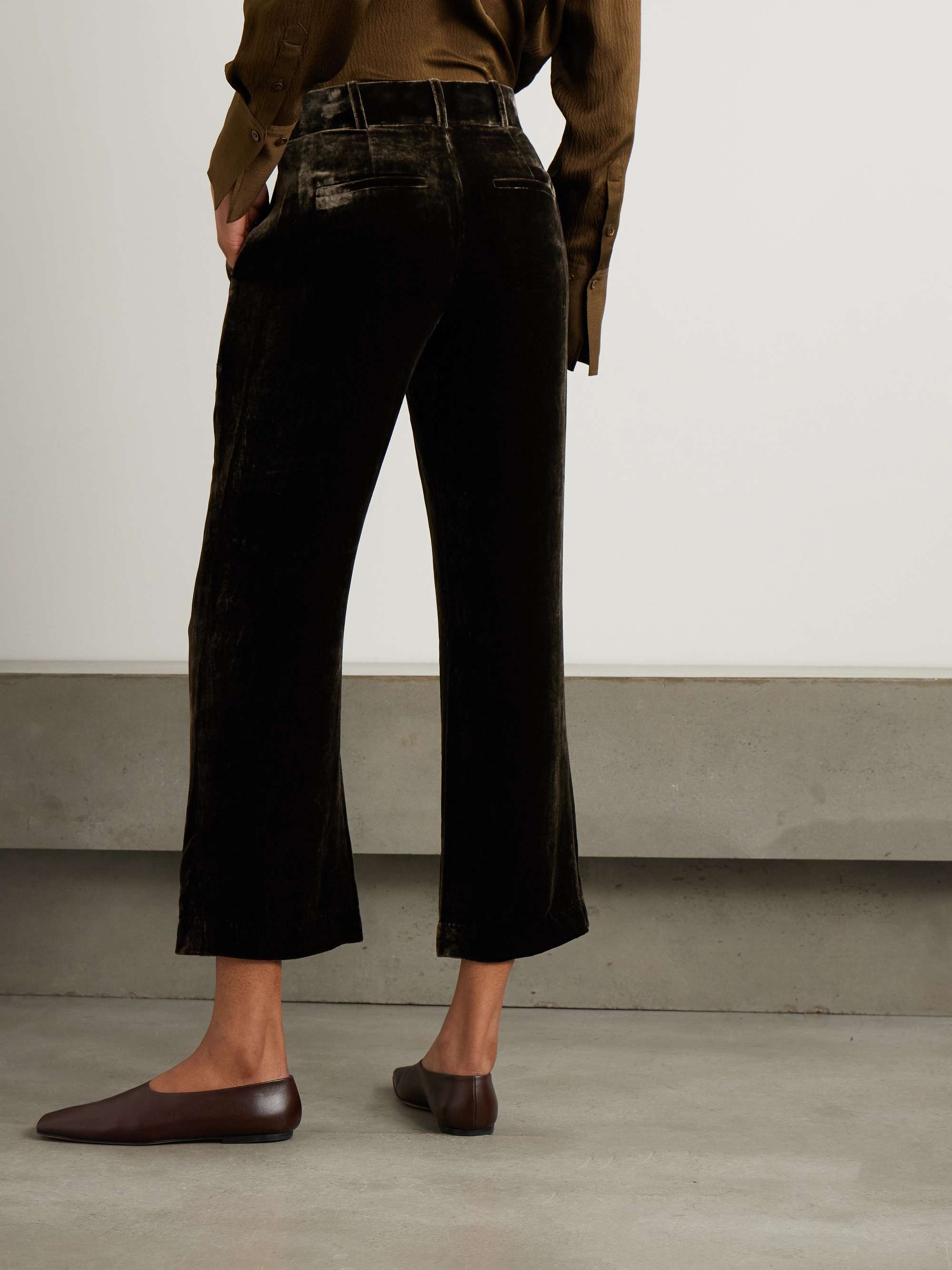 Cropped velvet flared pants view