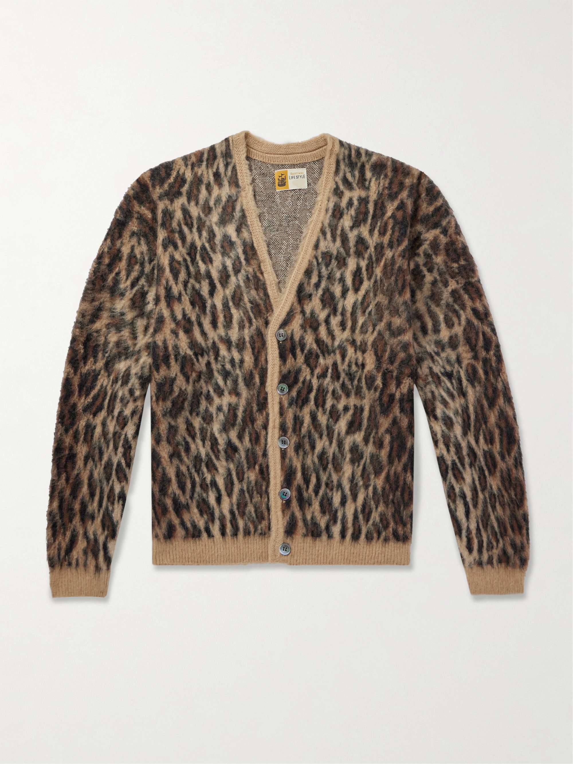 Leopard-Jacquard Brushed-Knit Cardigan view