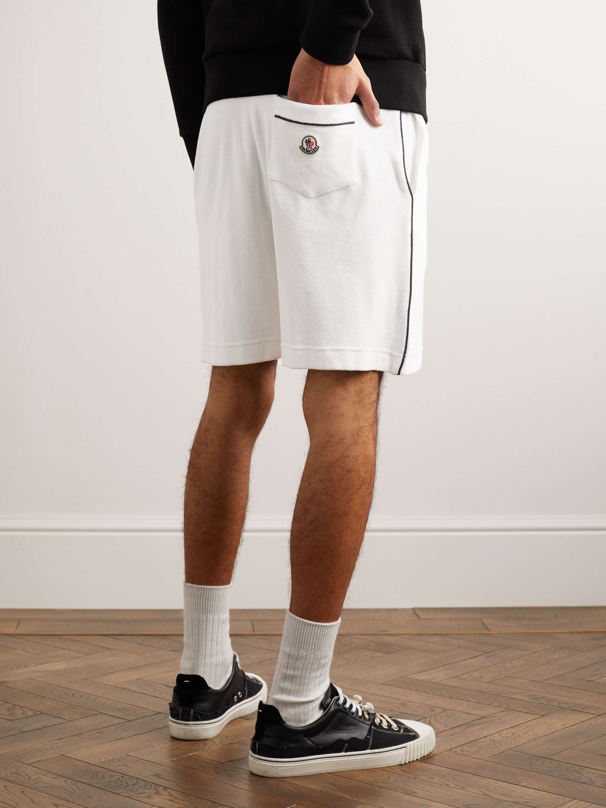 Straight-Leg Piped Cotton-Terry Drawstring Shorts view