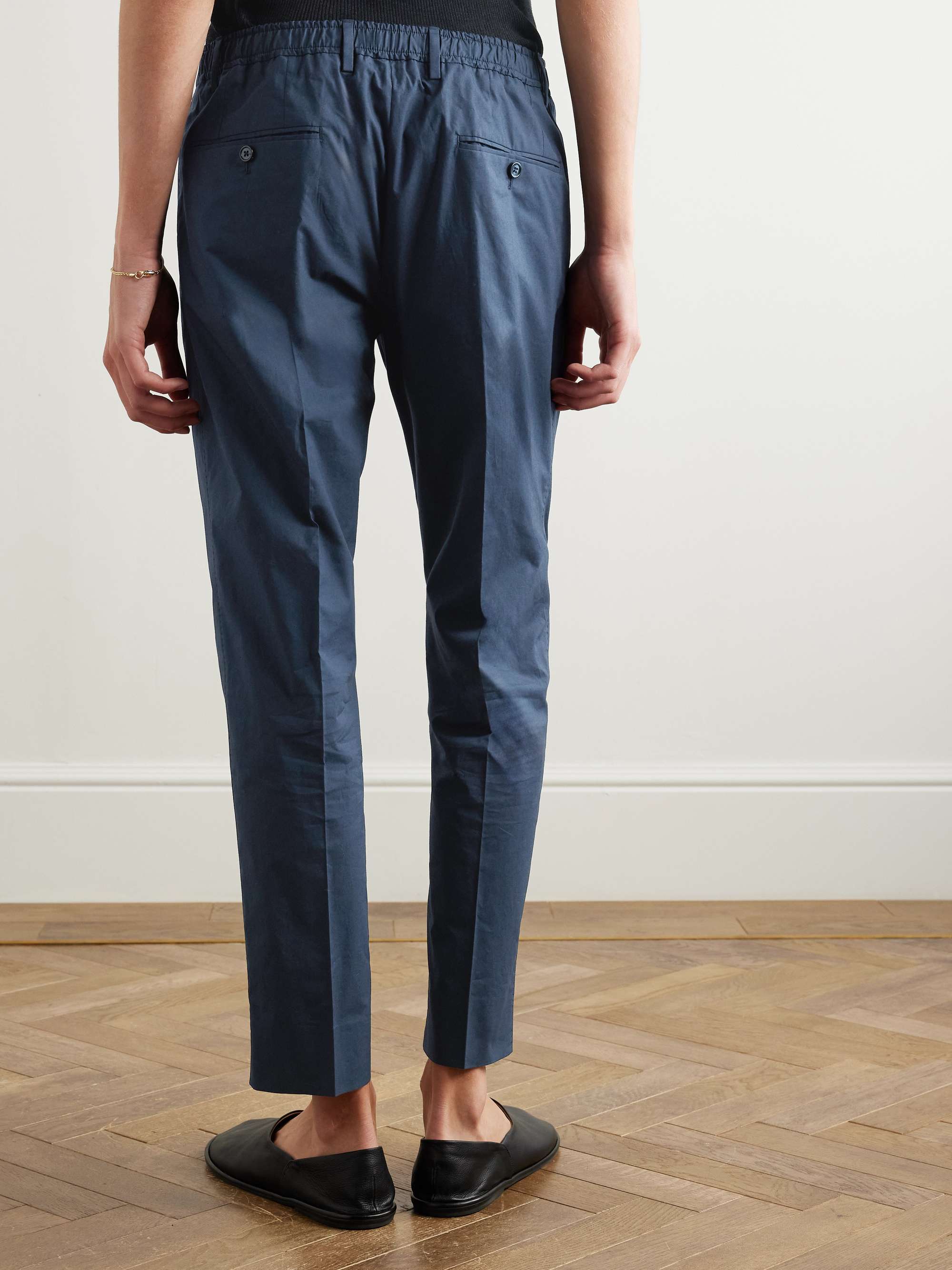 Slim-Fit Tapered Pleated Cotton-Poplin Trousers view