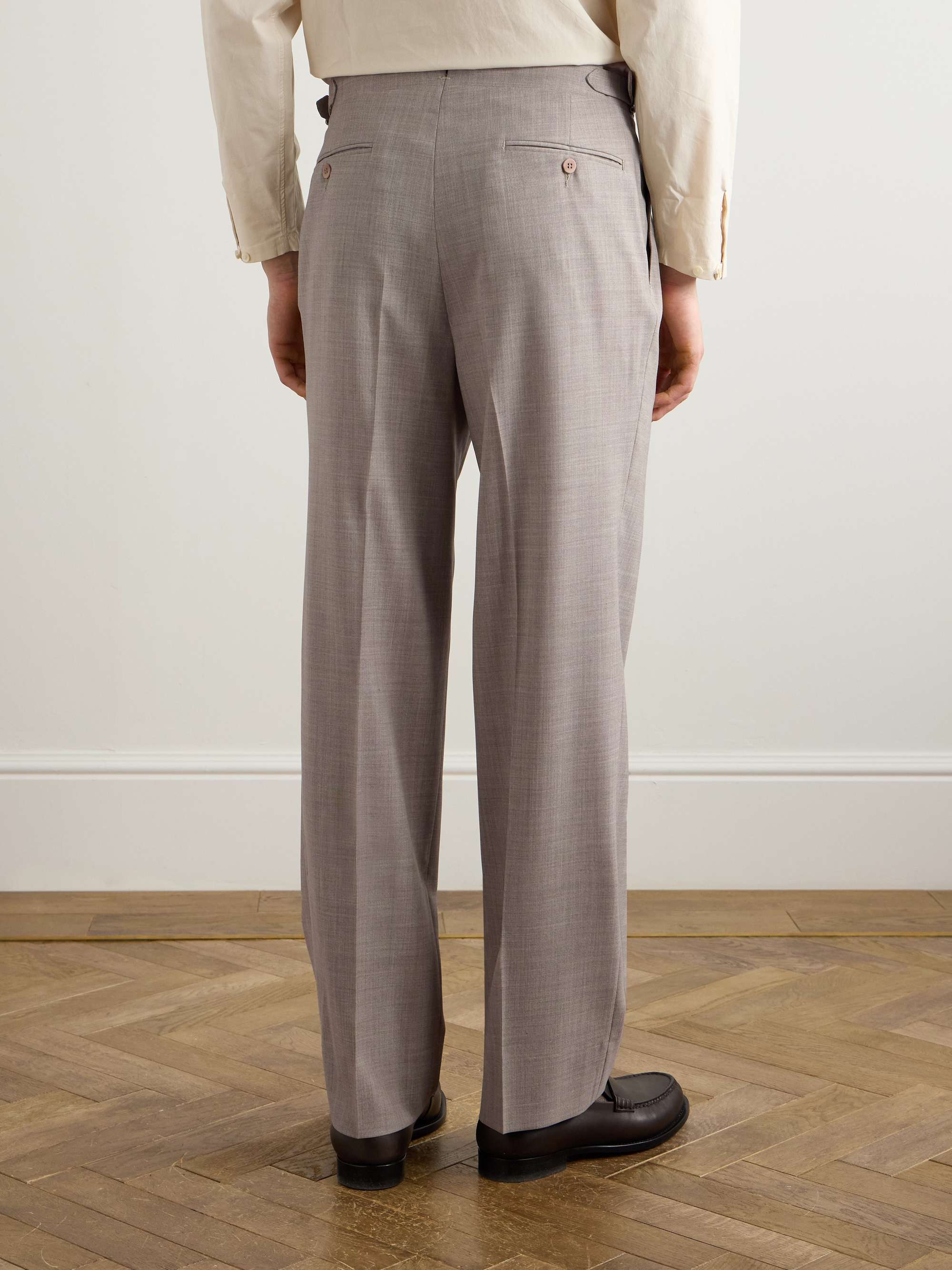 Wide-Leg Pleated Wool Suit Trousers view