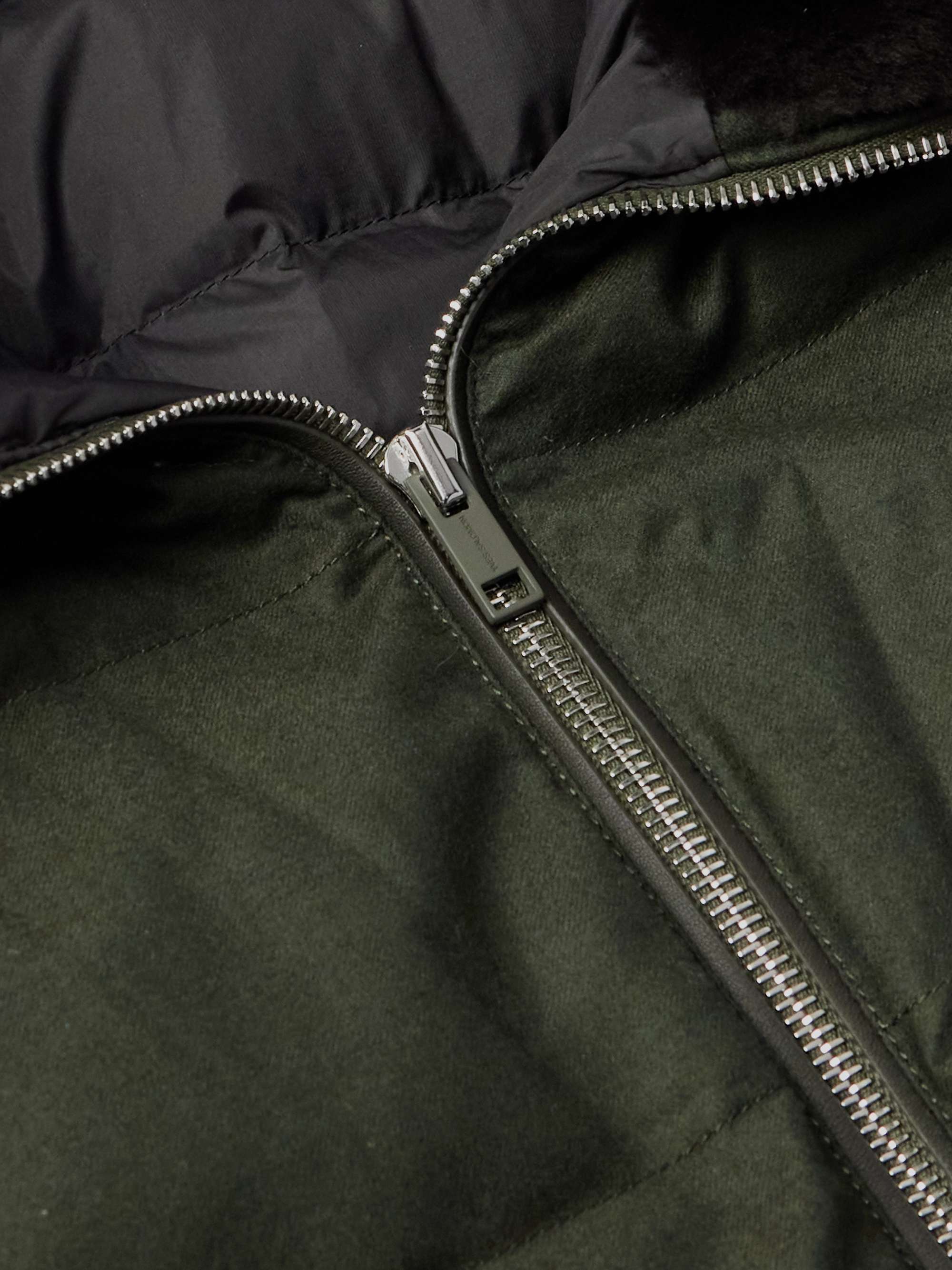 Shearling-Trimmed Quilted Wool and Silk-Blend Hooded Down Jacket view