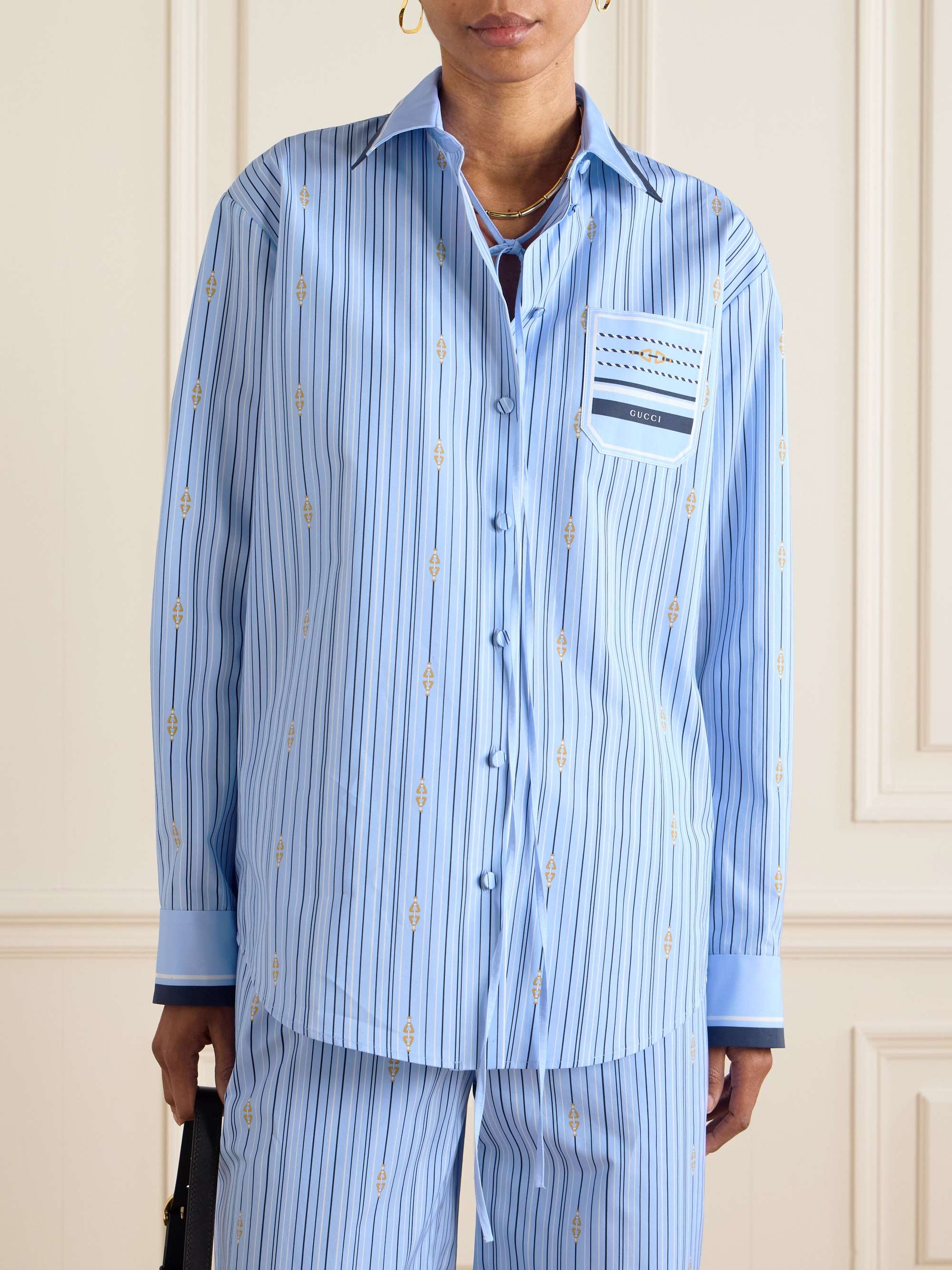 Tie-neck printed cotton-poplin shirt view