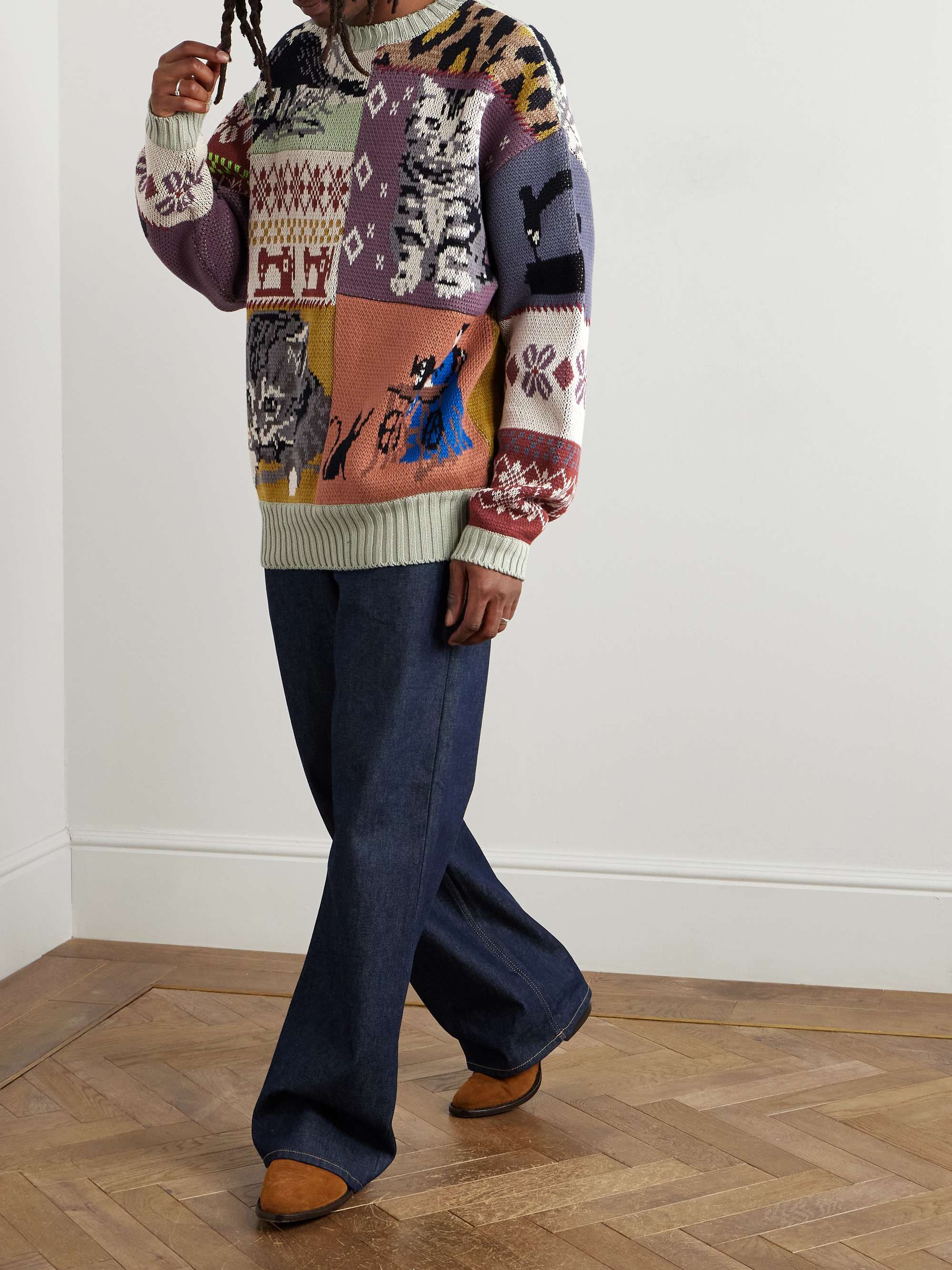 Patchwork Cotton-Blend Jacquard Sweater view