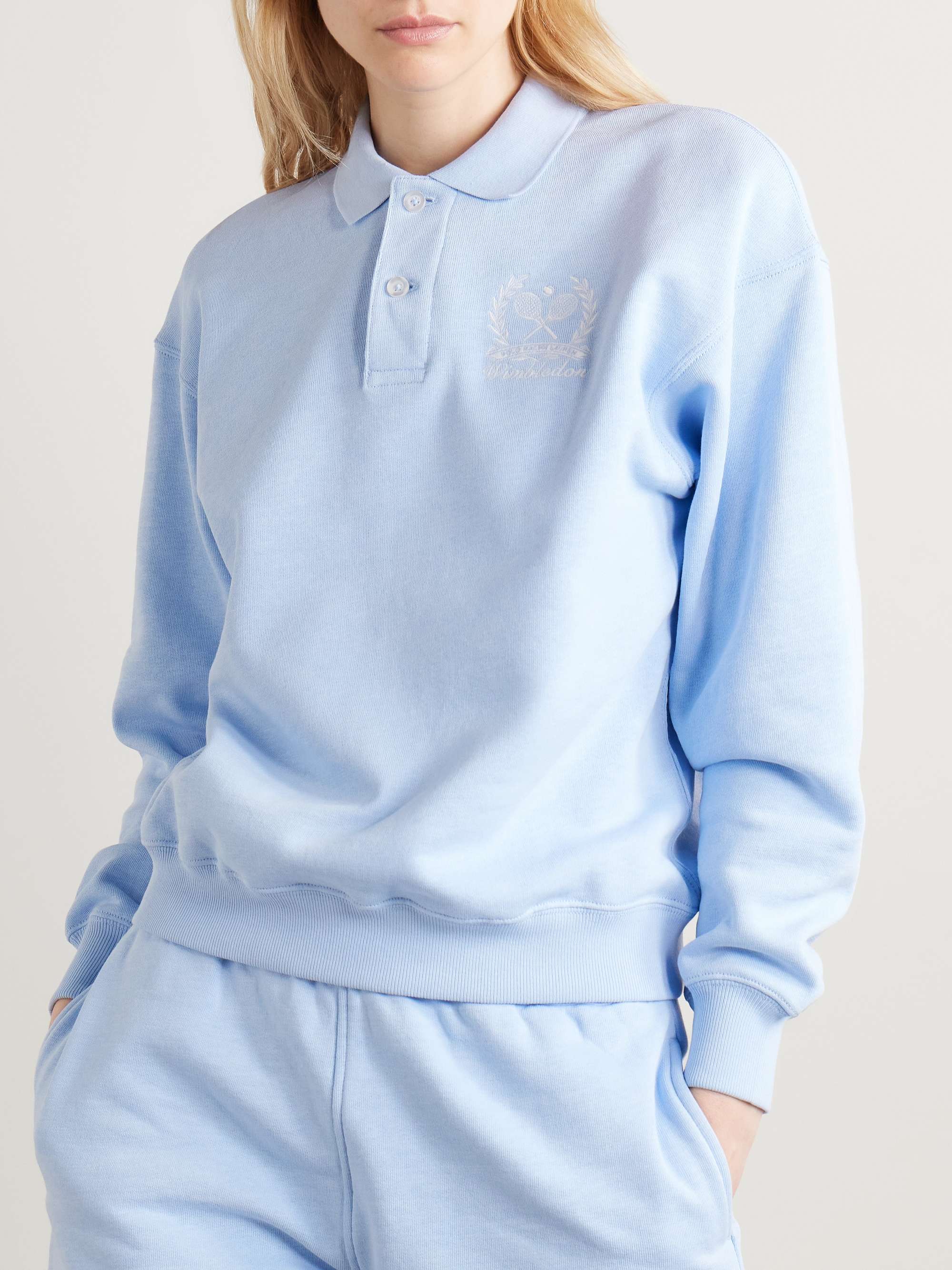 + Wimbledon embroidered cotton-blend jersey polo sweatshirt view
