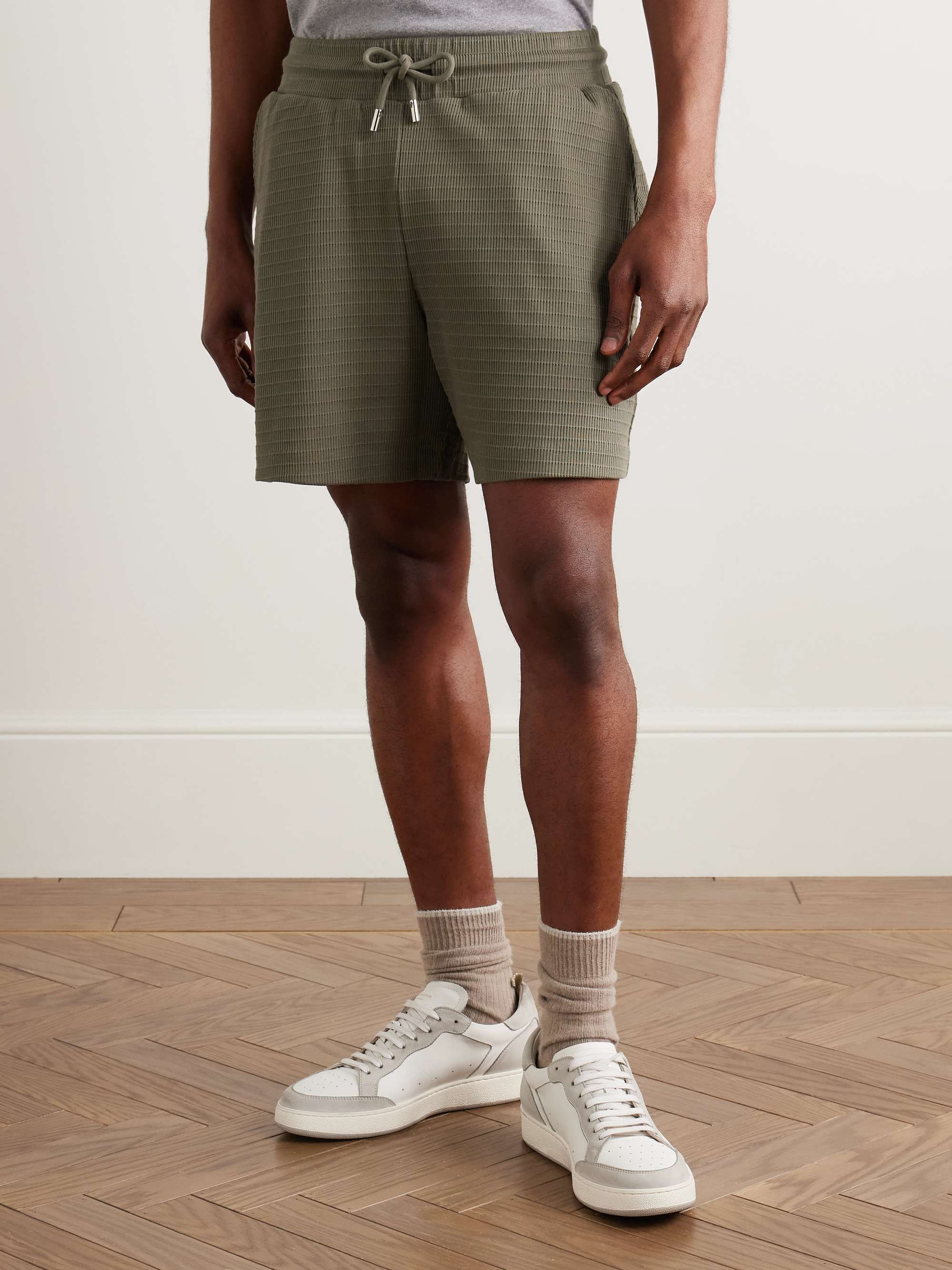 Straight-Leg Ribbed Organic Cotton-Jersey Drawstring Shorts view