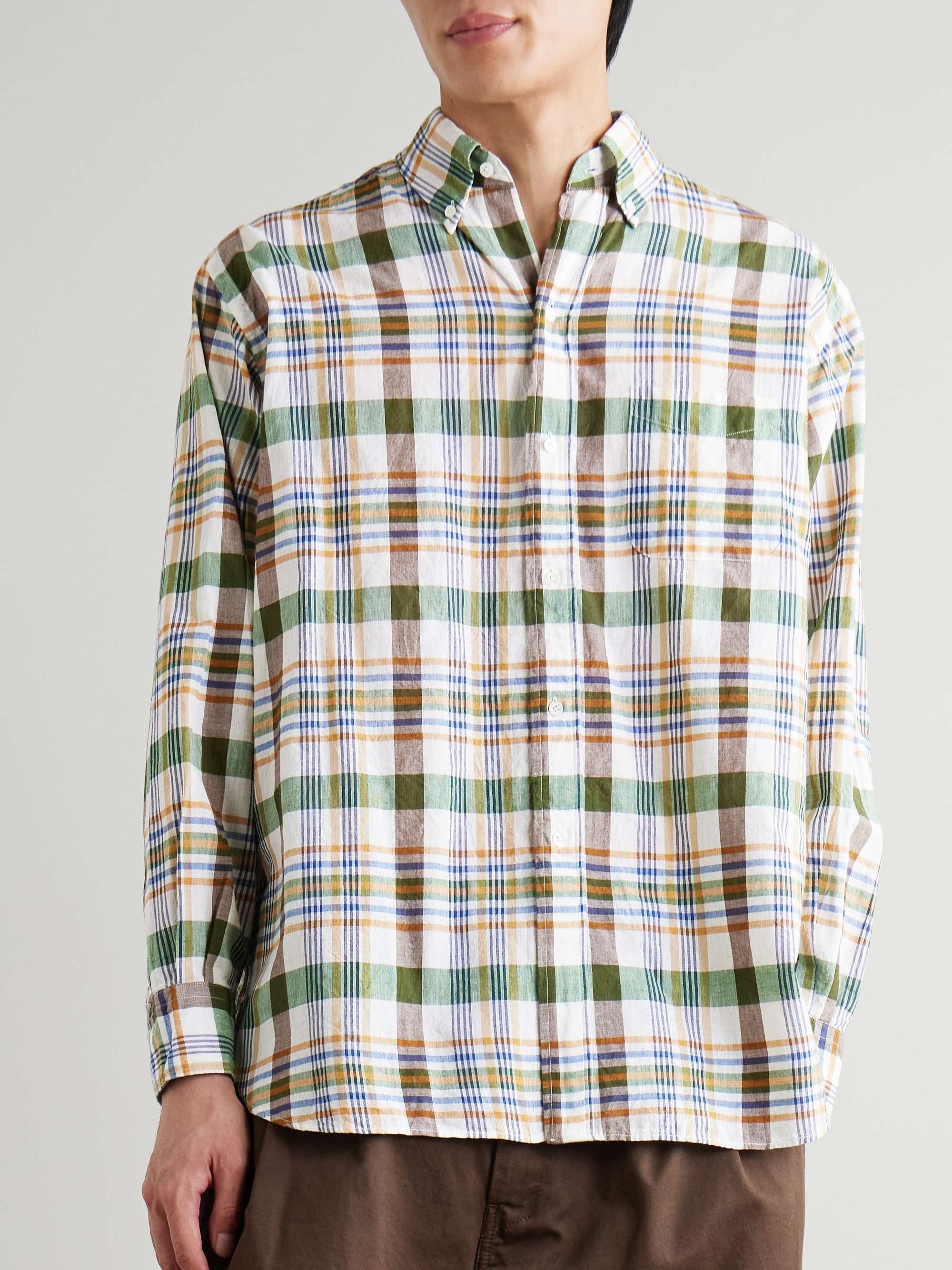 Button-Down Collar Checked Cotton-Madras Shirt view