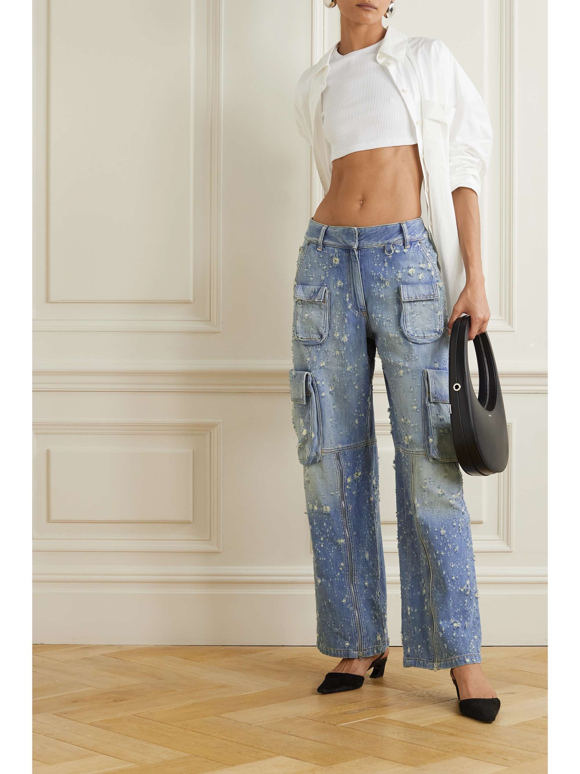 Distressed boyfriend cargo jeans view