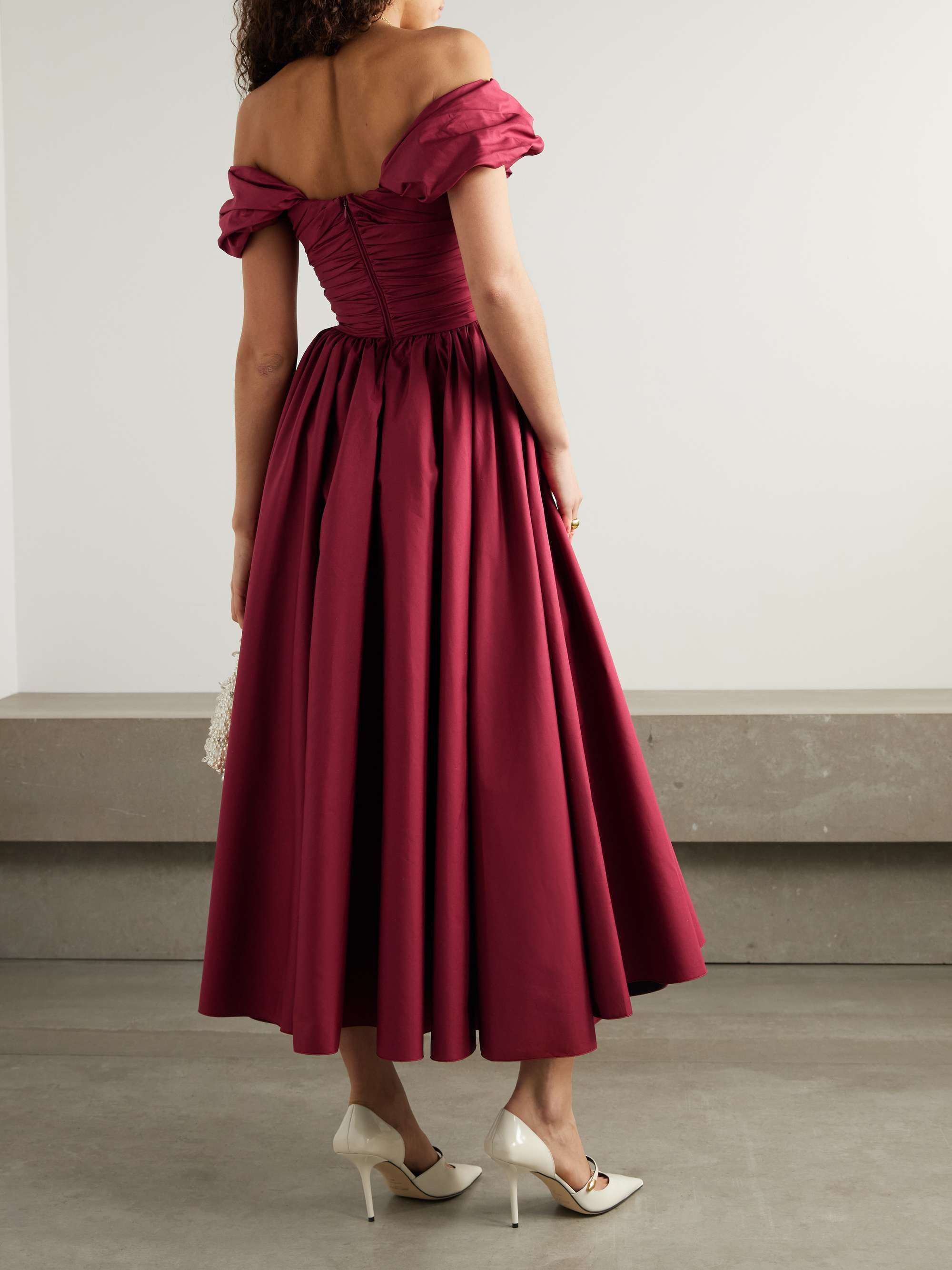 Off-the-shoulder gathered cotton-poplin midi dress view