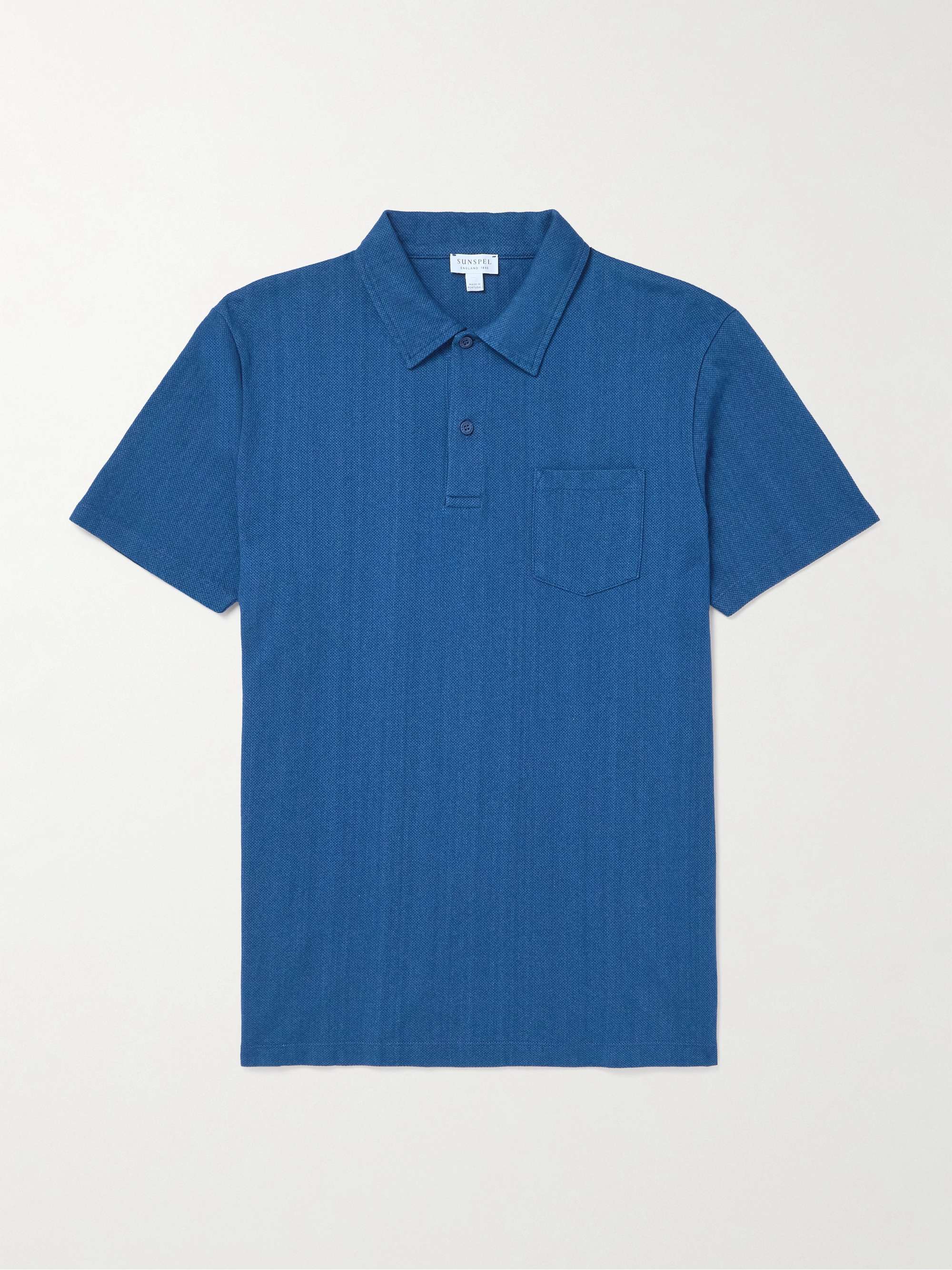 Indigo-Dyed Cotton-Piqué Polo Shirt view