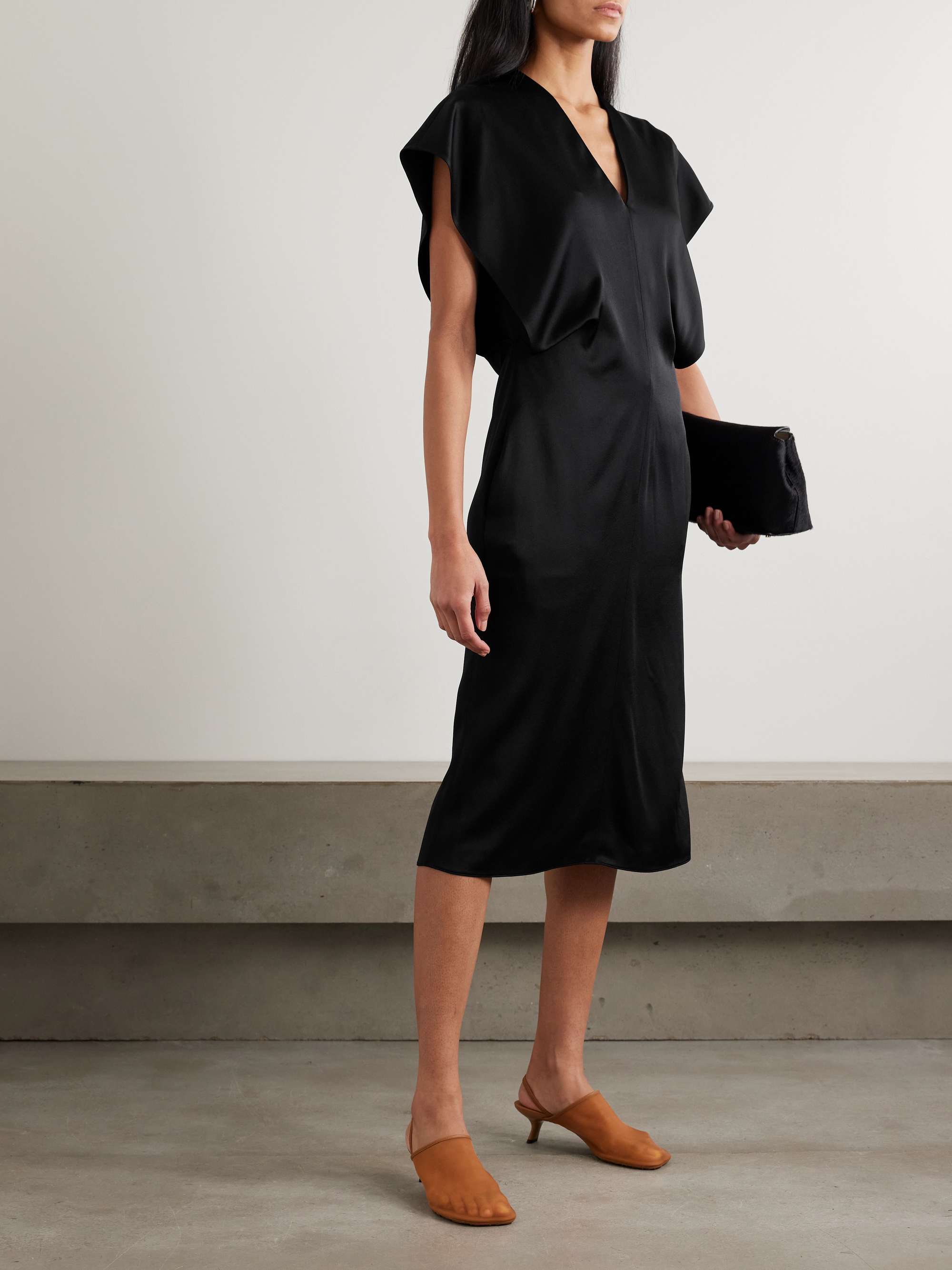 Draped satin midi dress view