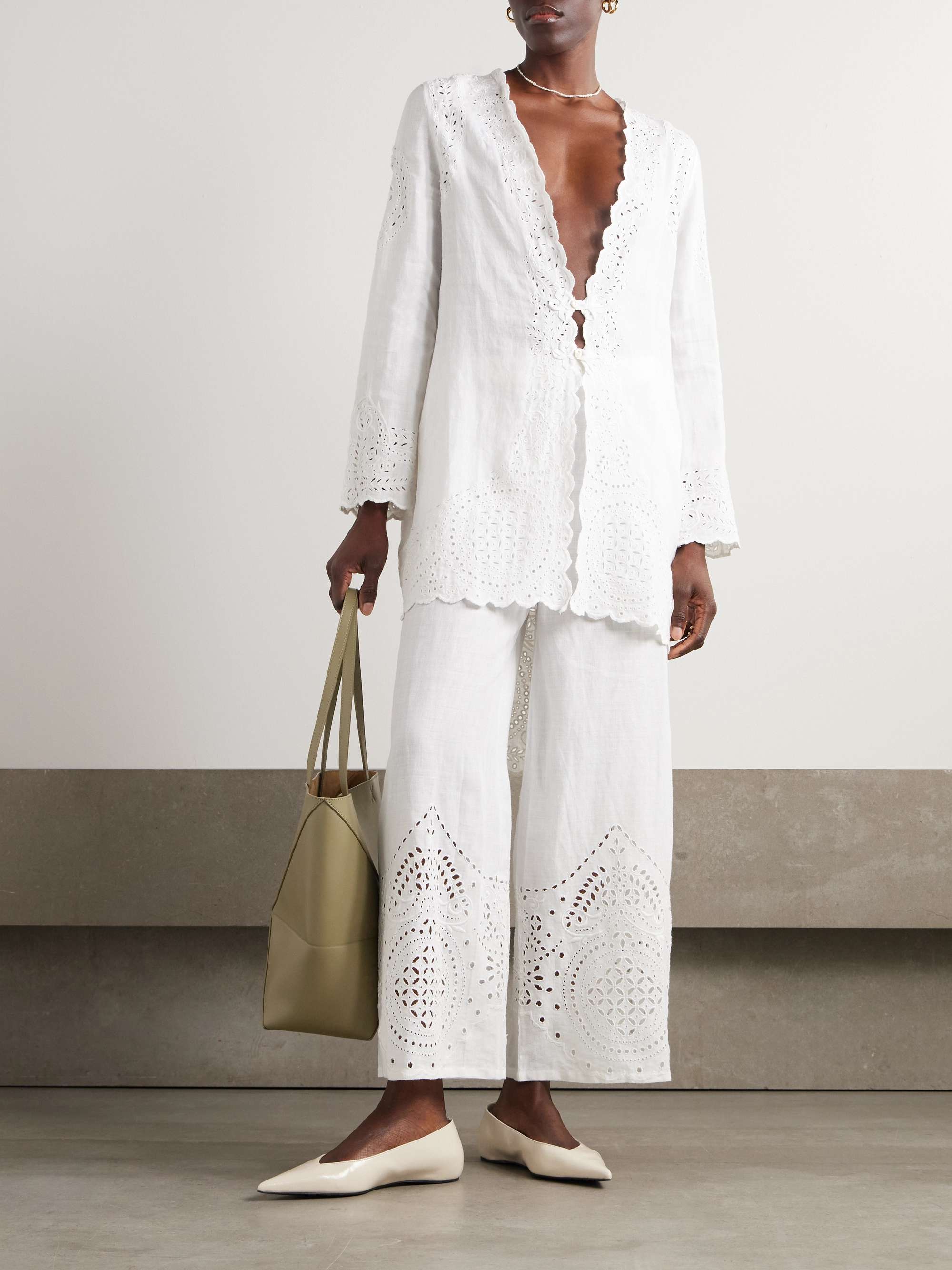 Belvoir broderie anglaise linen top view