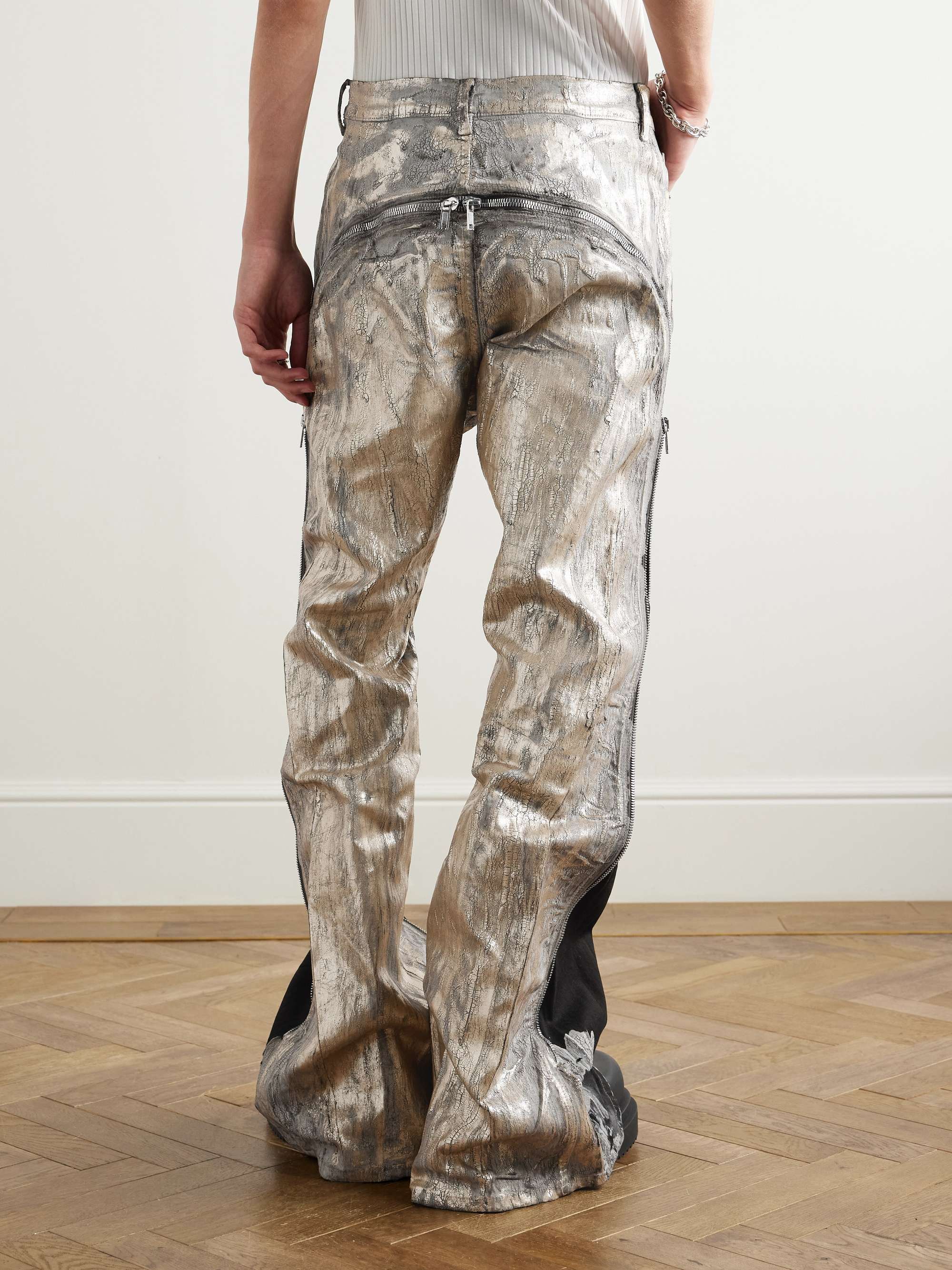 Bolan Flared Zip-Embellished Distressed Metallic Jeans view