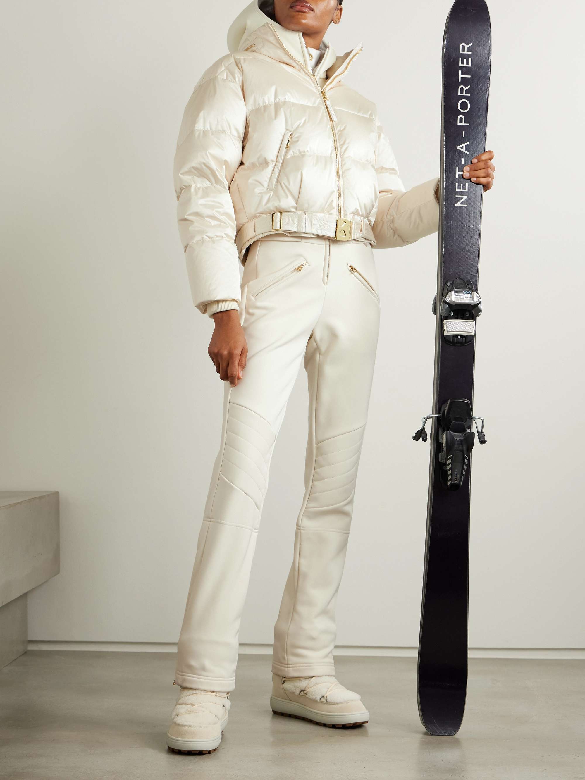 Aya hooded belted quilted recycled down ski suit view