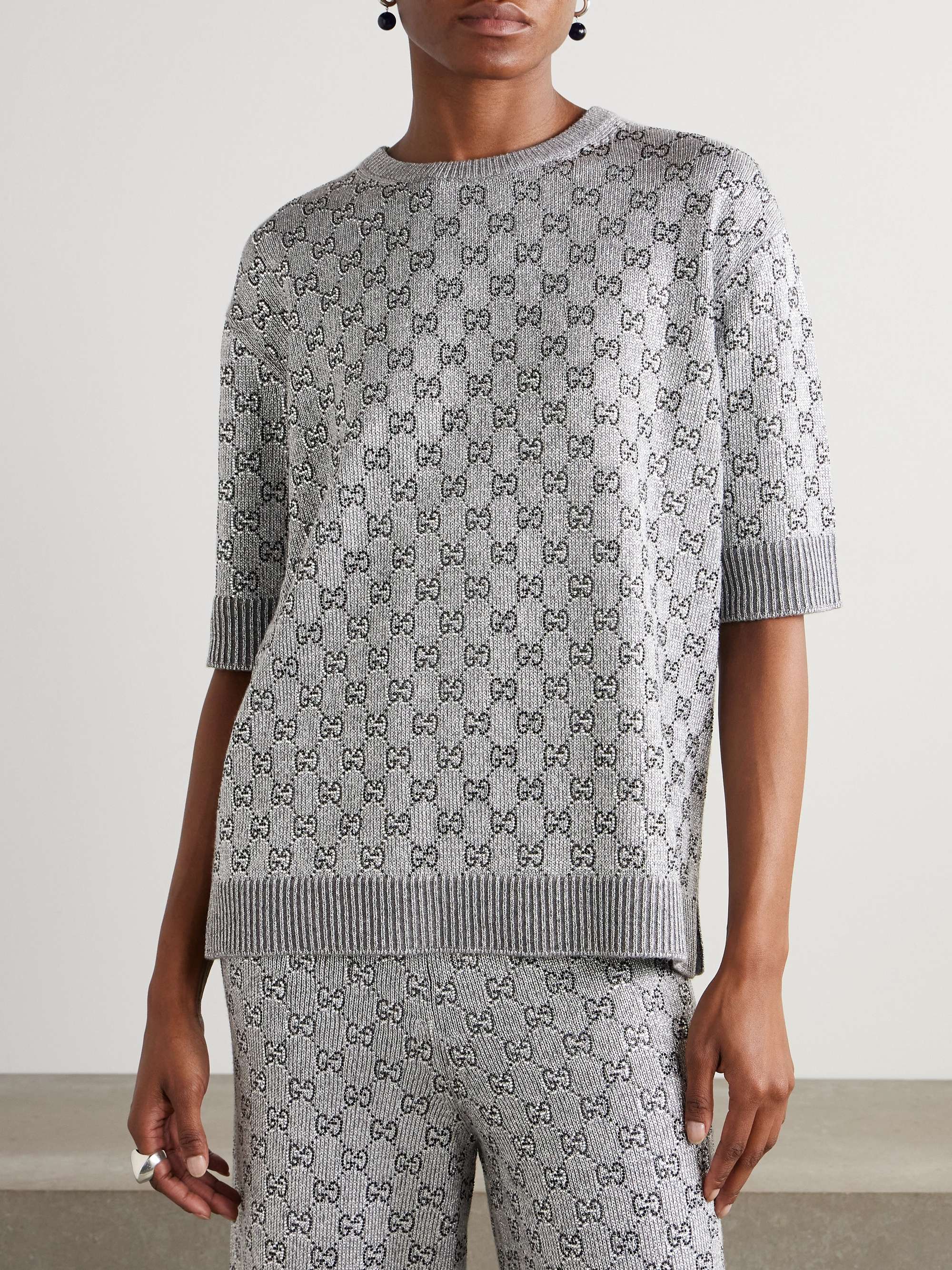 Crystal-embellished metallic wool-blend sweater view