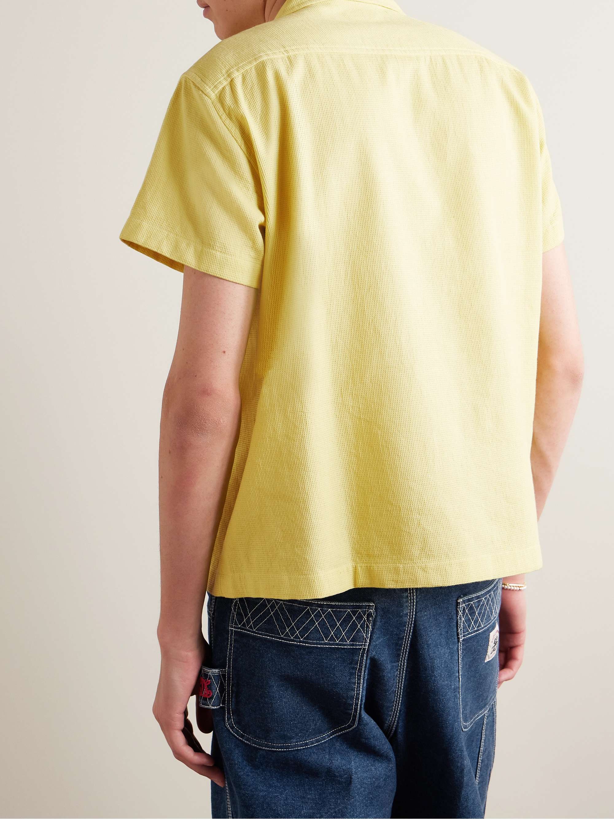 Chicory Camp-Collar Bead-Embellished Waffle-Knit Cotton Shirt view