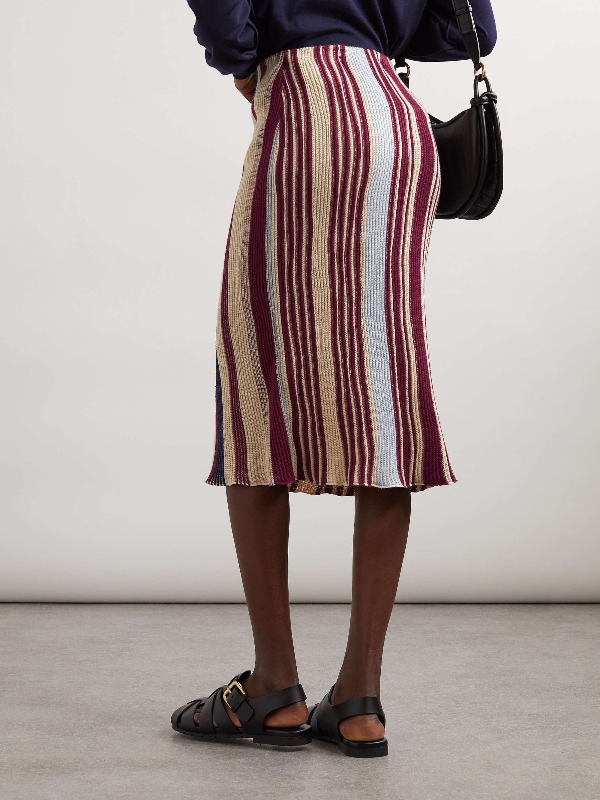 Striped ribbed linen and cotton-blend midi skirt view