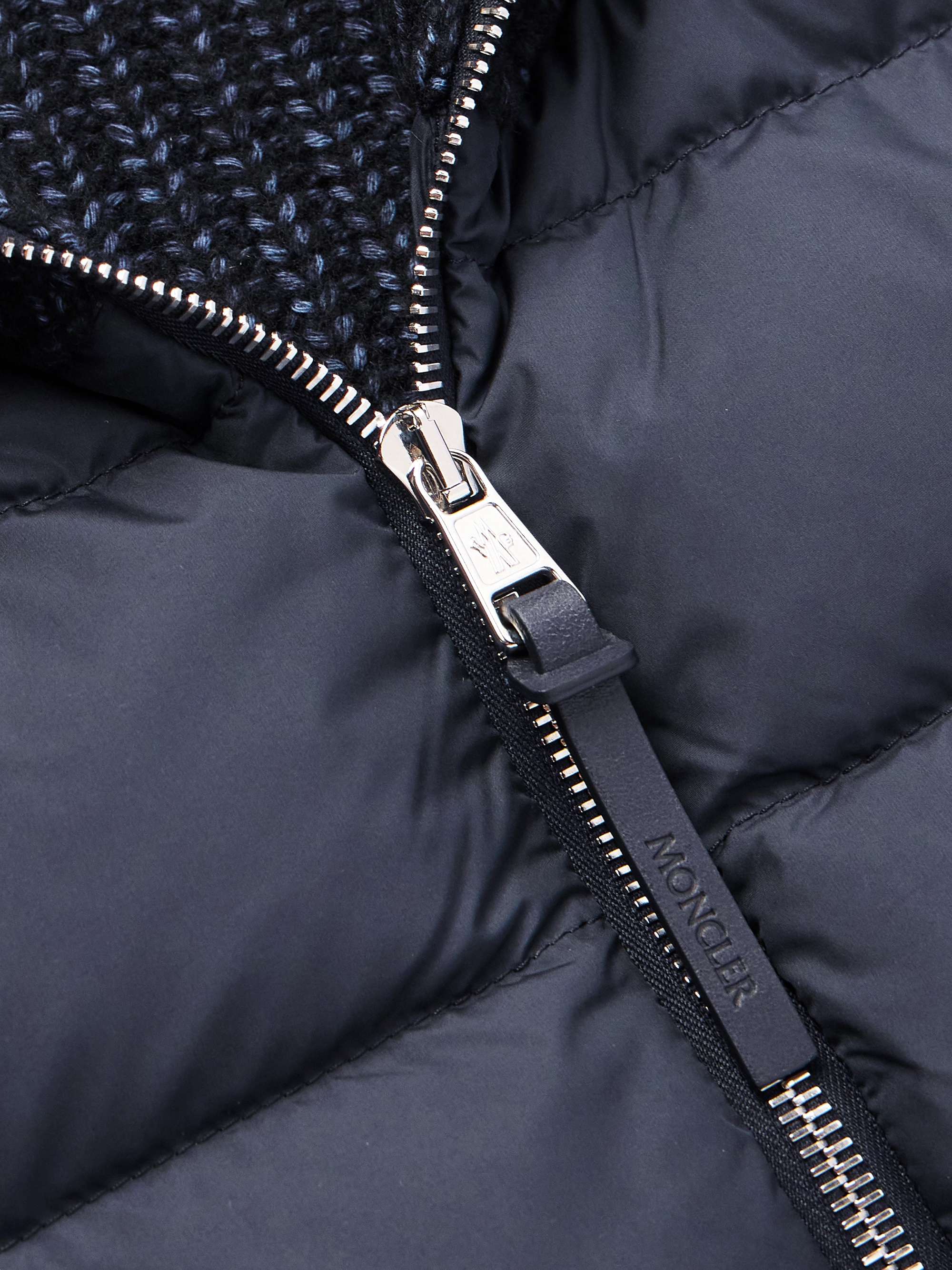 Leather-Trimmed Quilted Shell and Ribbed Cotton and Wool-Blend Down Jacket view