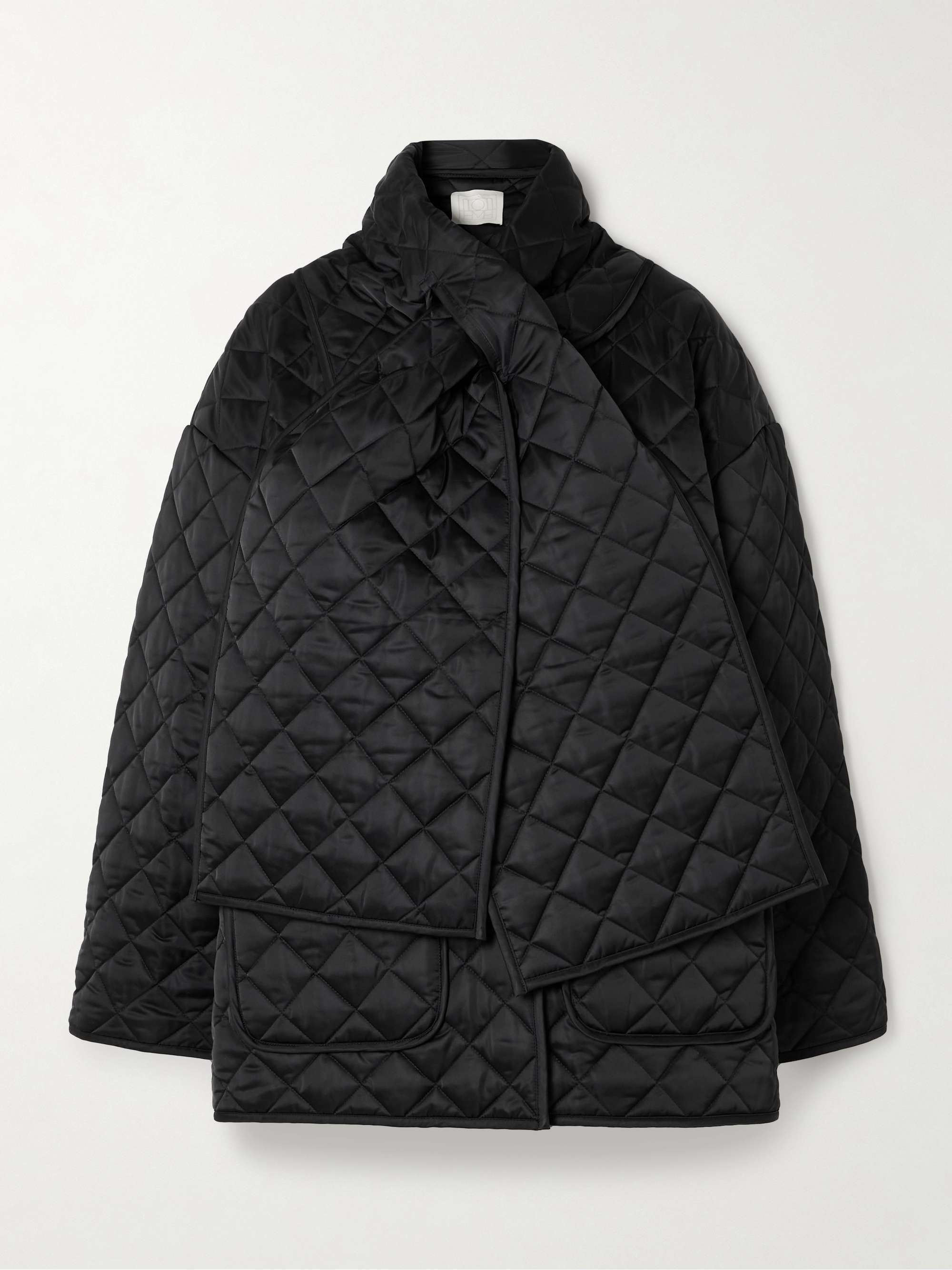 Scarf-detailed quilted recycled-shell jacket view