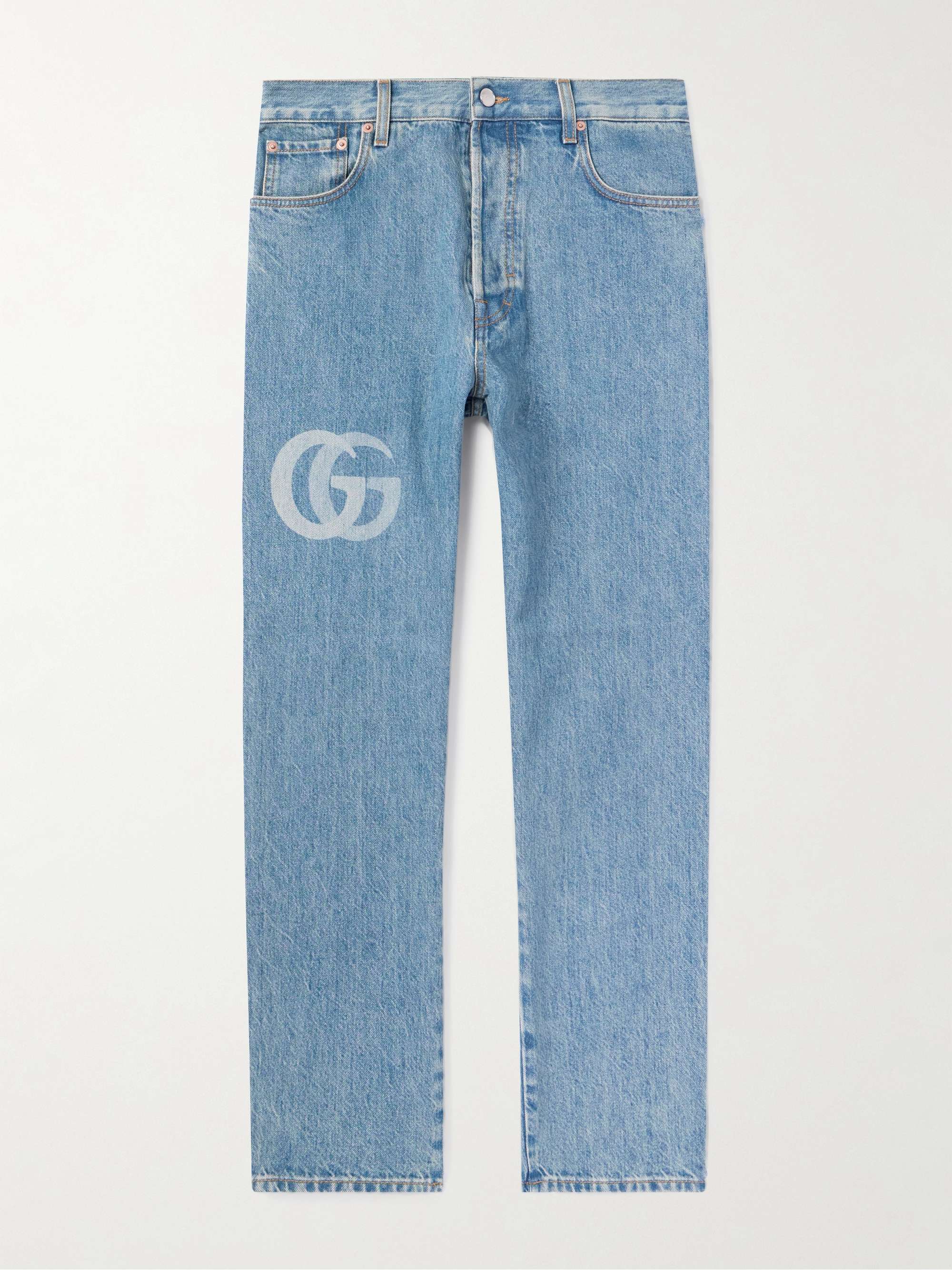 Tapered Logo-Print Jeans view