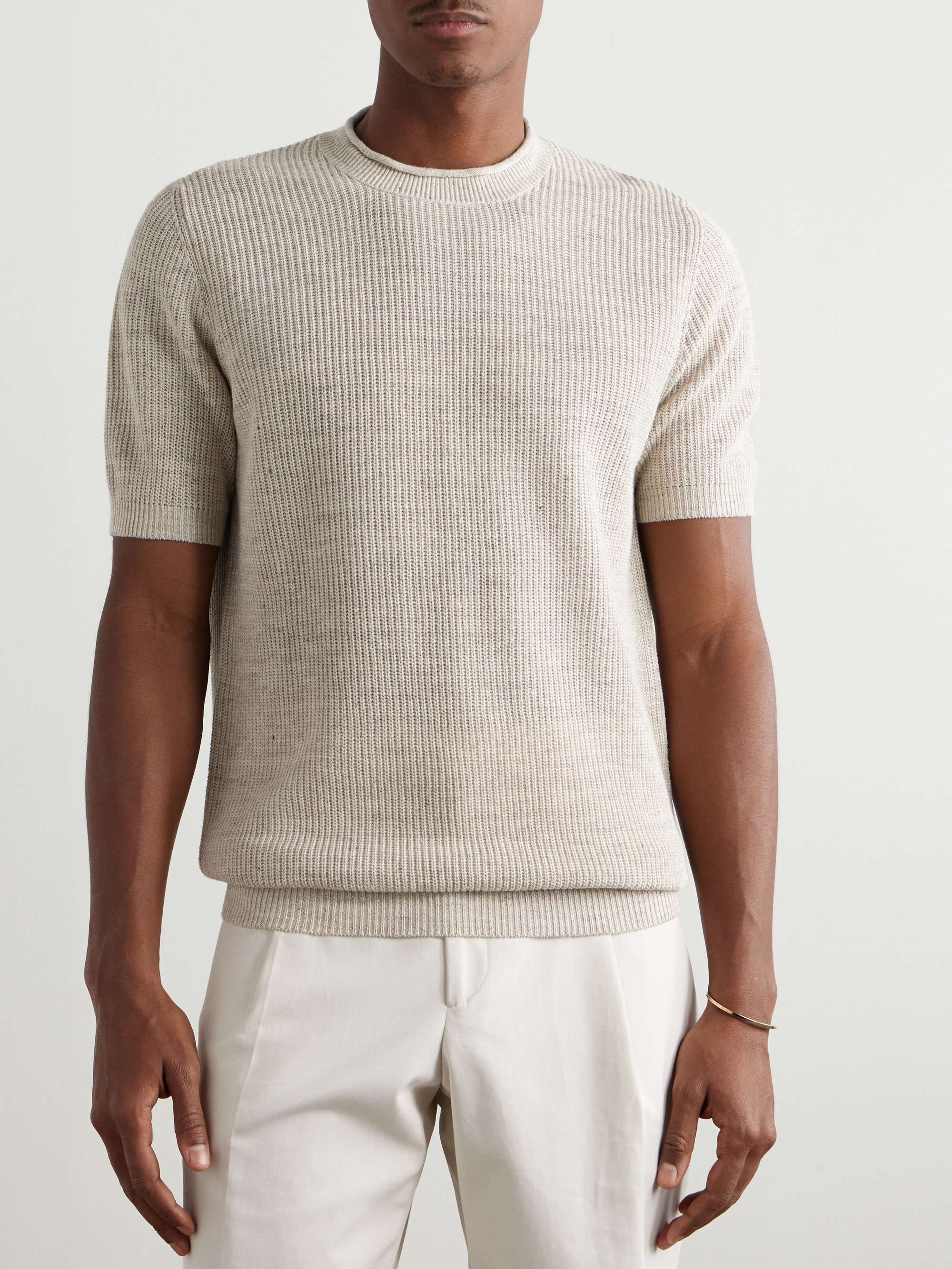 Ribbed Linen and Cotton-Blend T-Shirt view