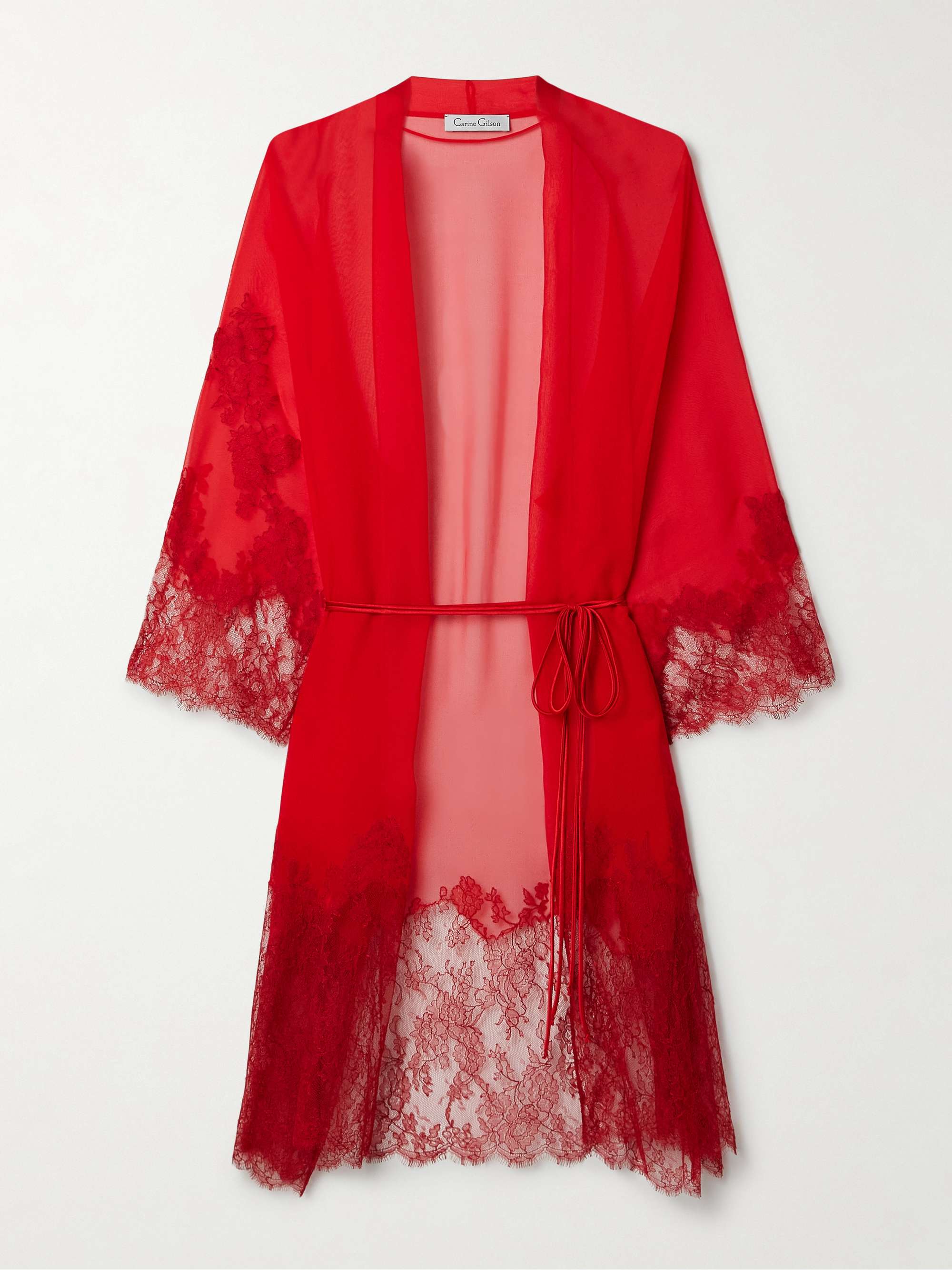 Lace-trimmed silk-chiffon robe view