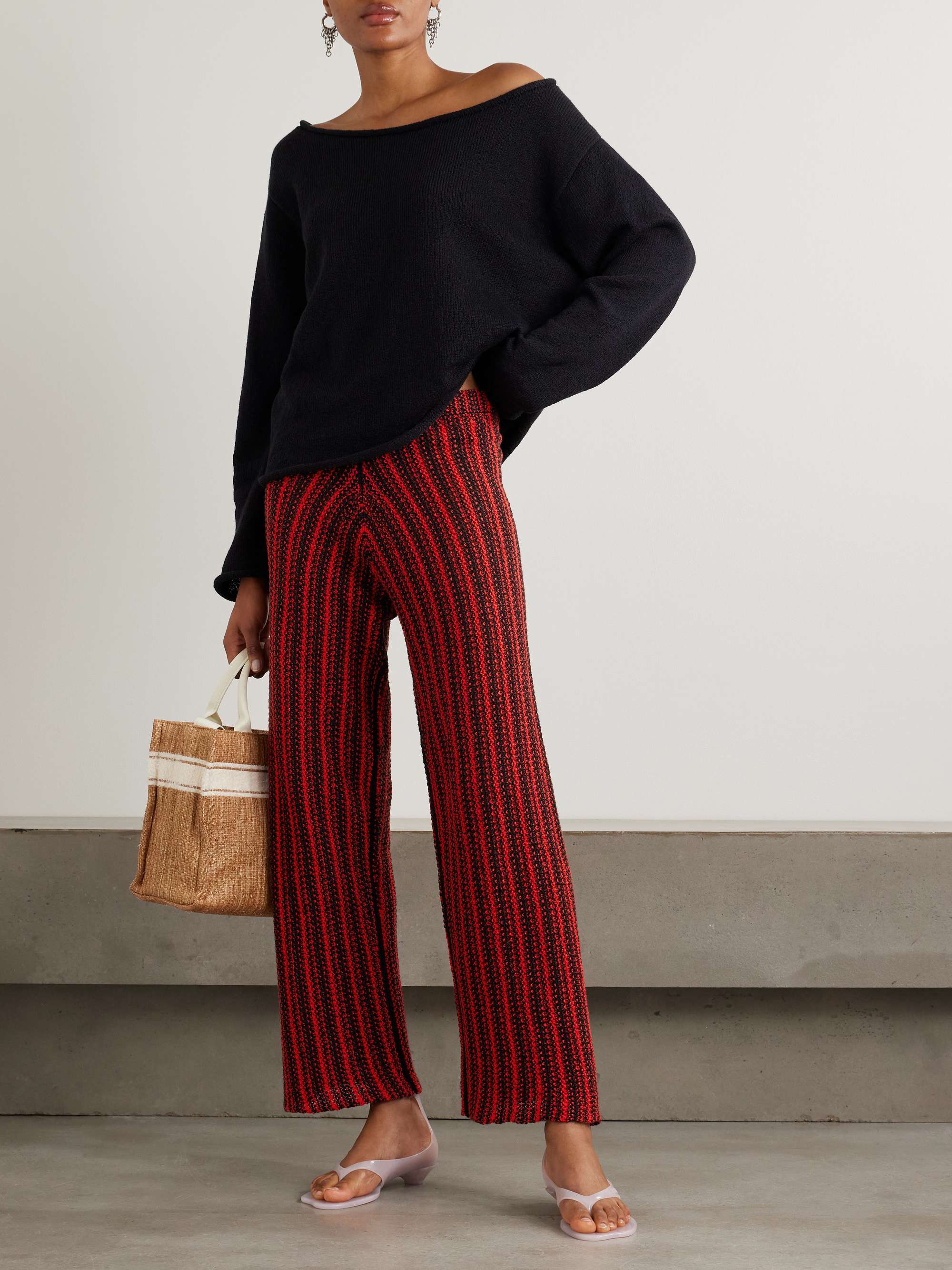 Nora Lite open-knit cotton wide-leg pants view