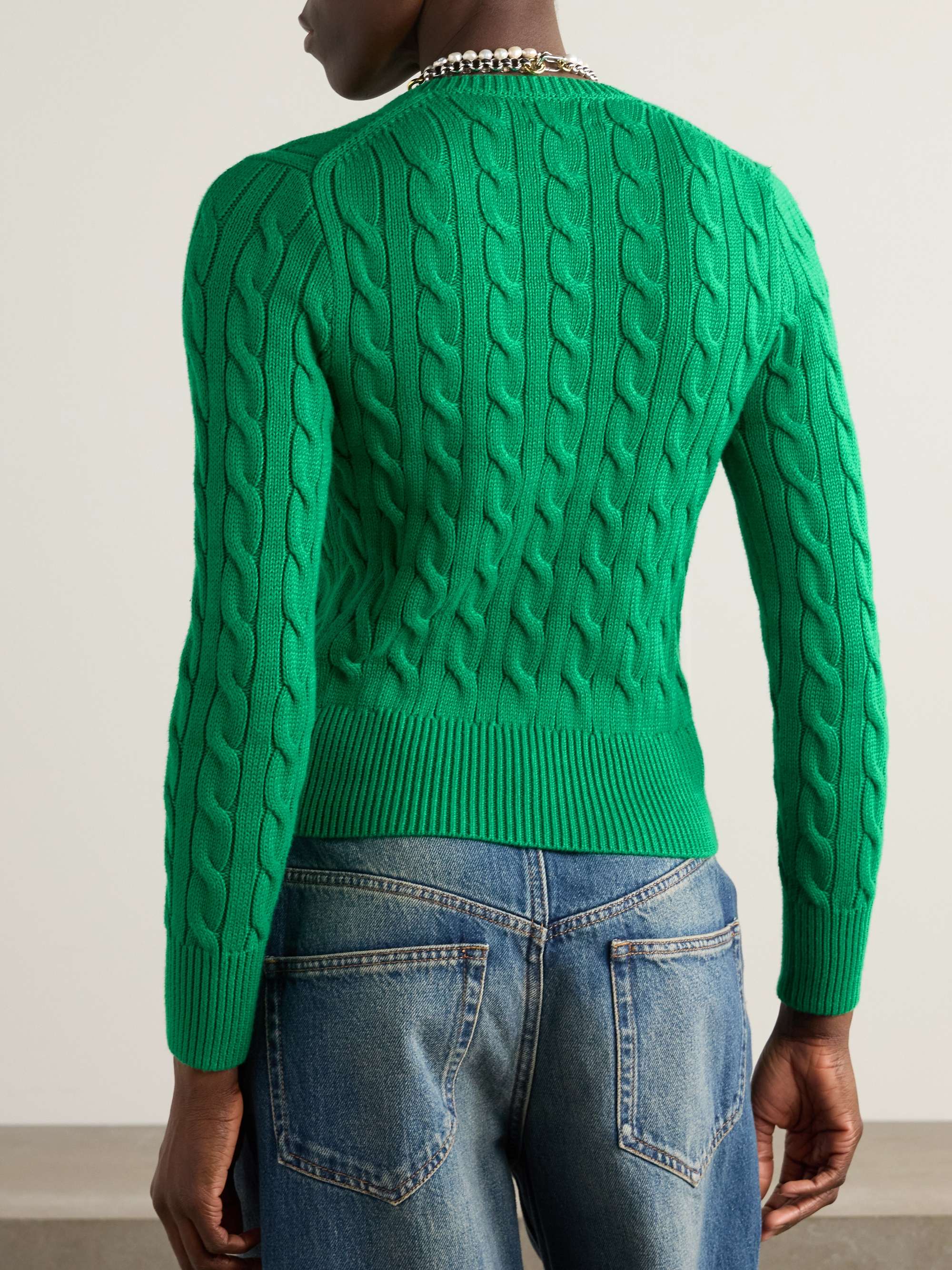 Embroidered cable-knit cotton cardigan view