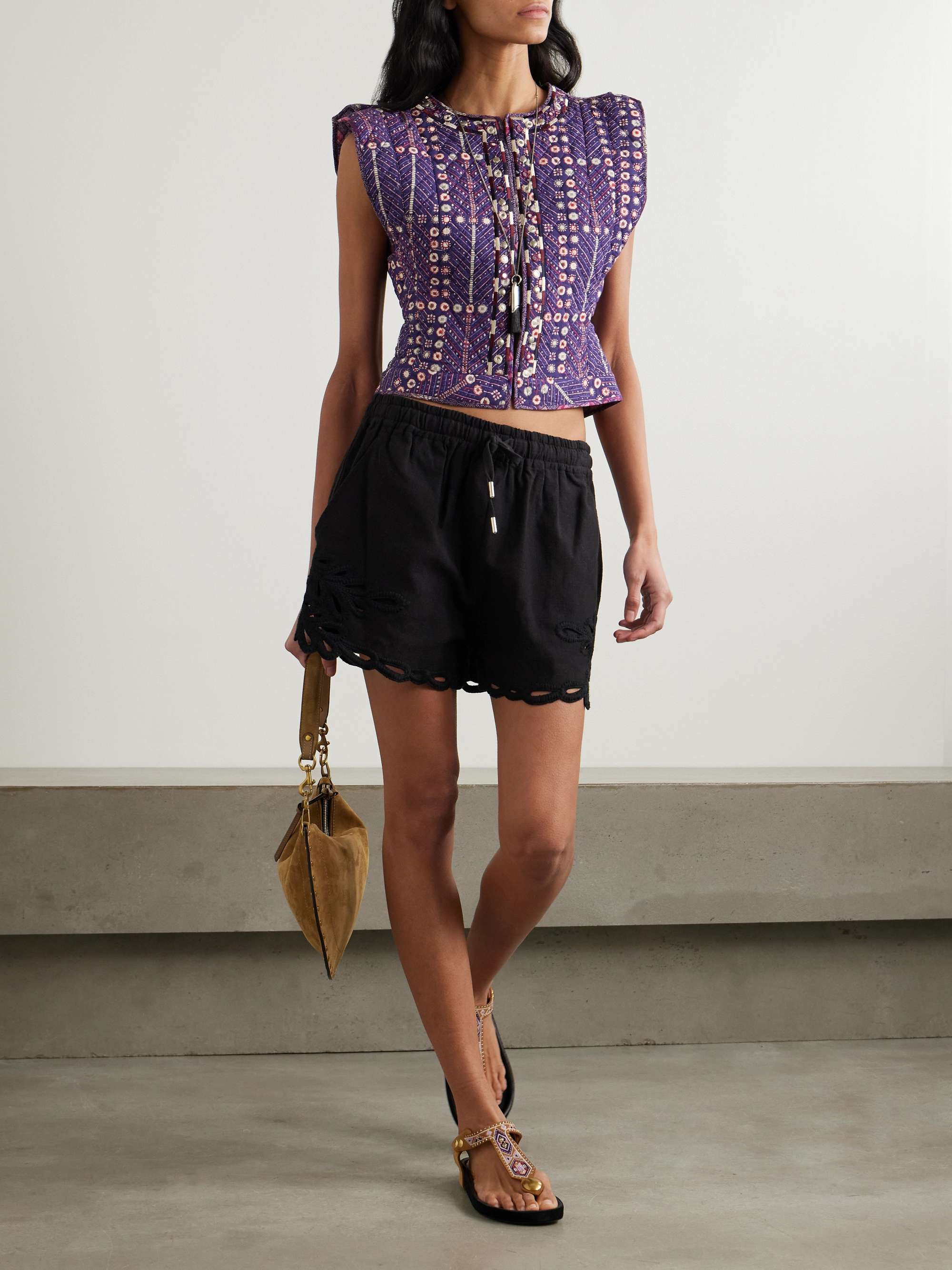 Cerza quilted embellished printed cotton vest view
