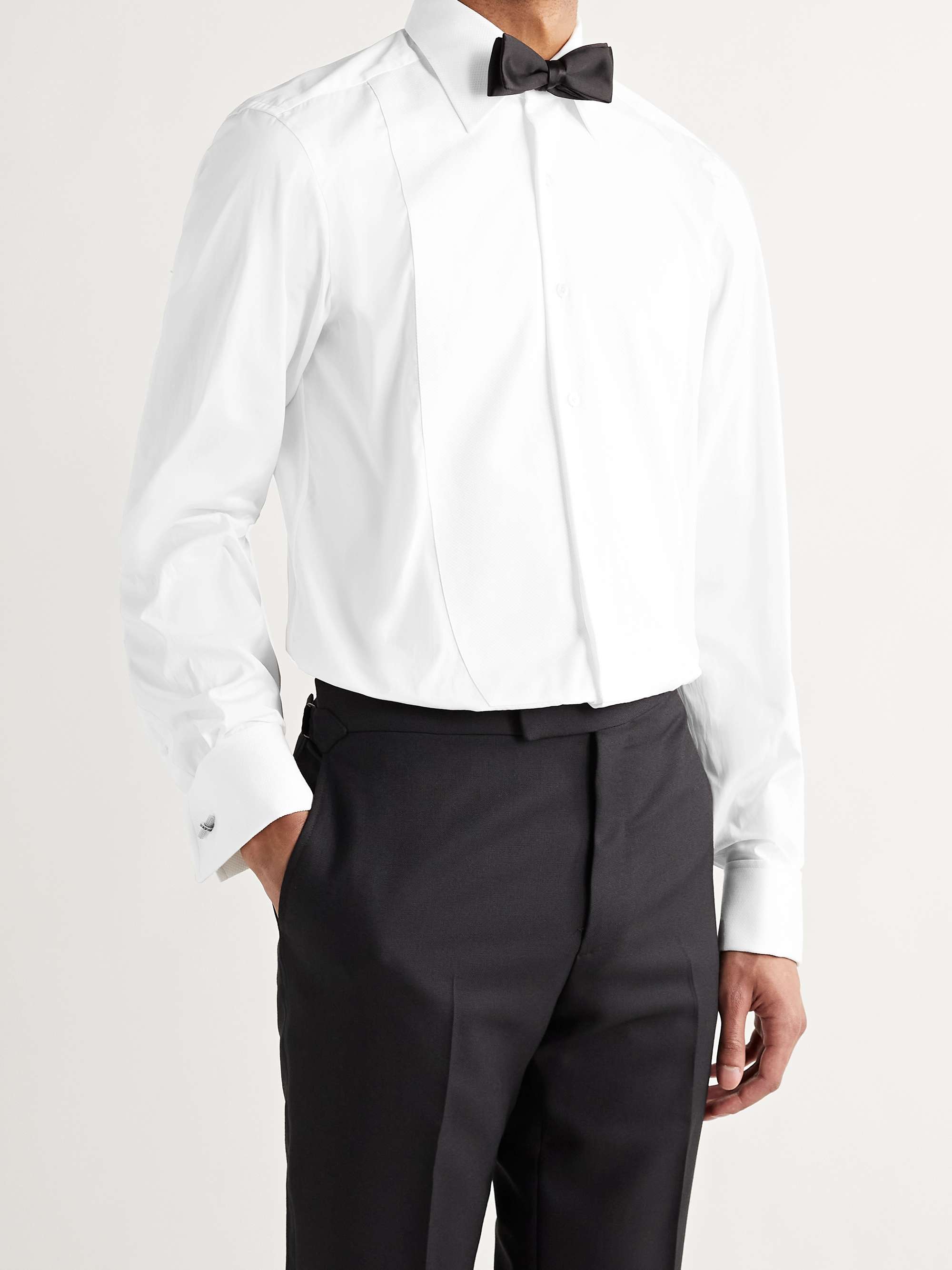 White Slim-Fit Bib-Front Double-Cuff Cotton Tuxedo Shirt view