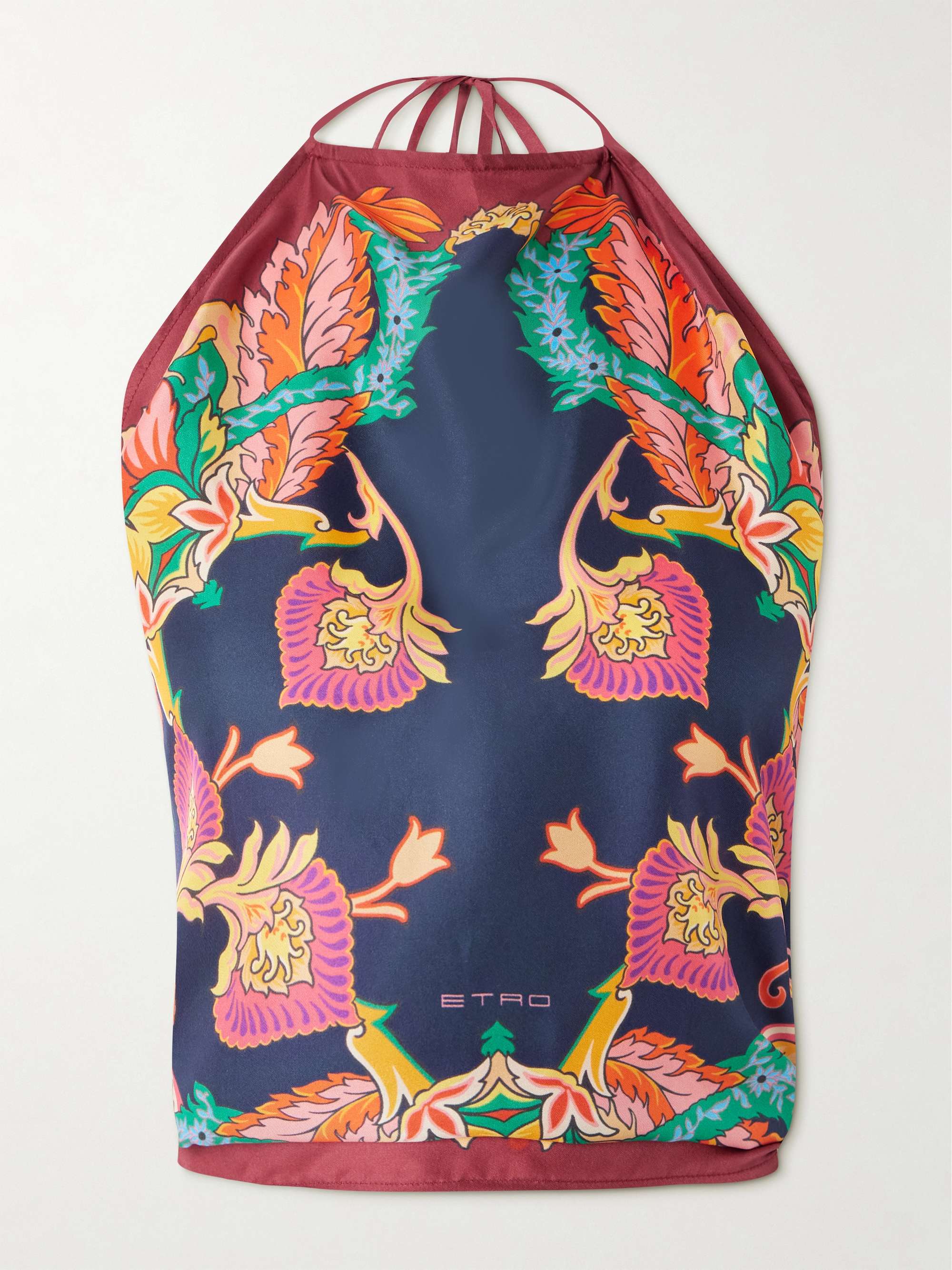Printed silk-twill halterneck top view