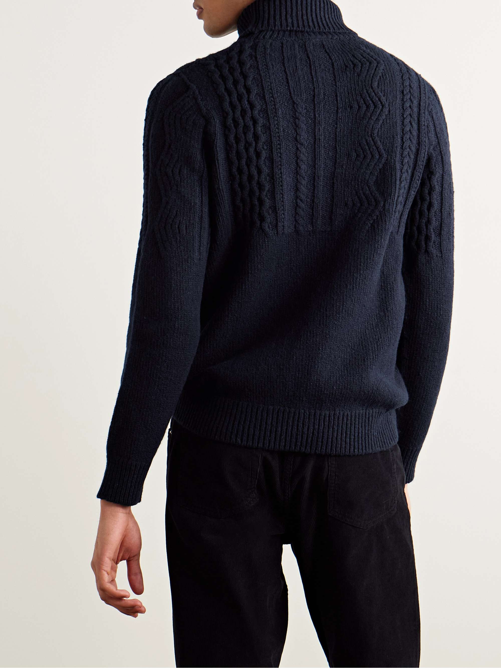 Aran Ribbed Cable-Knit Merino Wool and Cashmere-Blend Rollneck Sweater view