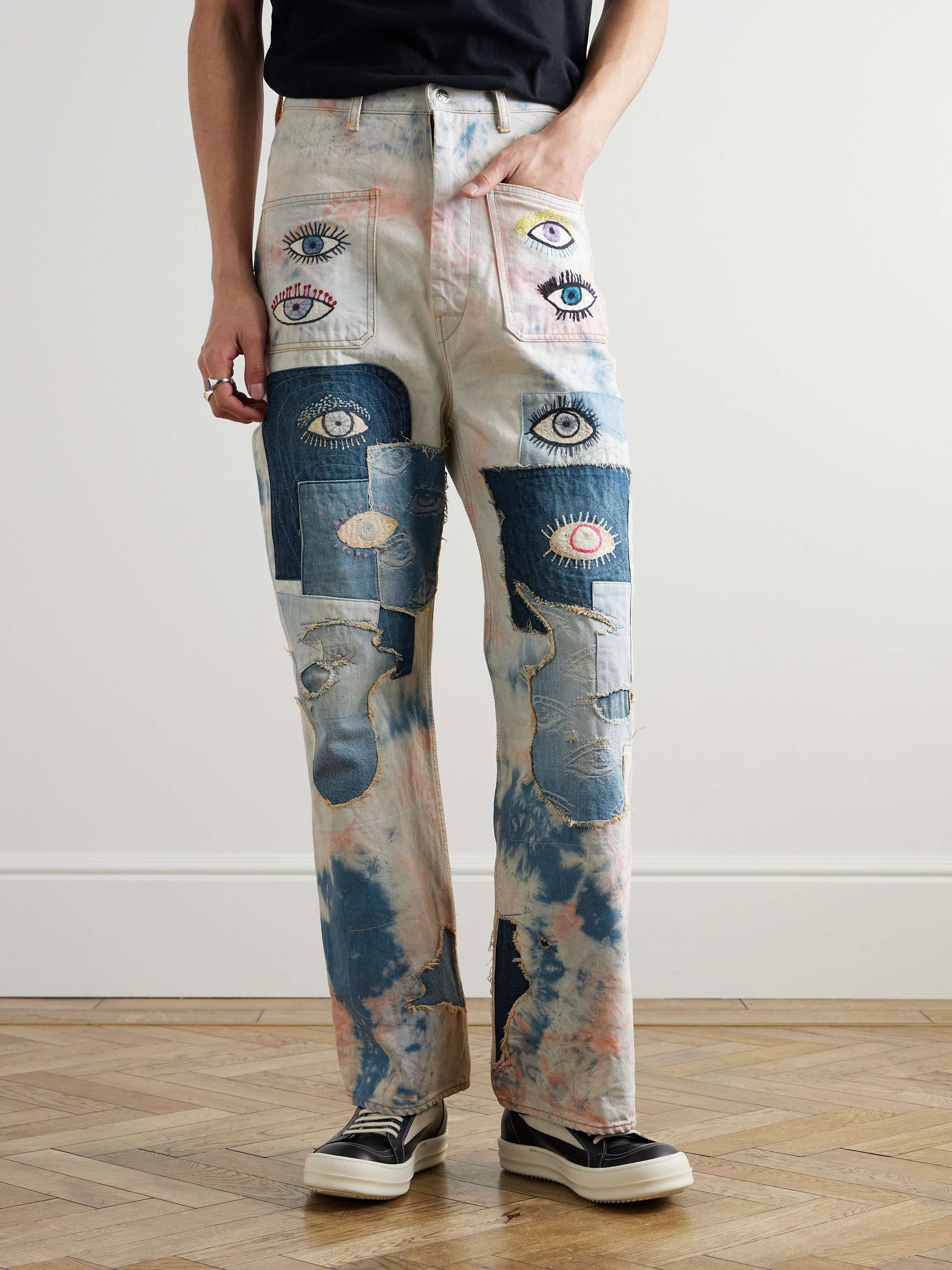 Slim-Fit Patchwork Embroidered Tie-Dyed Jeans view