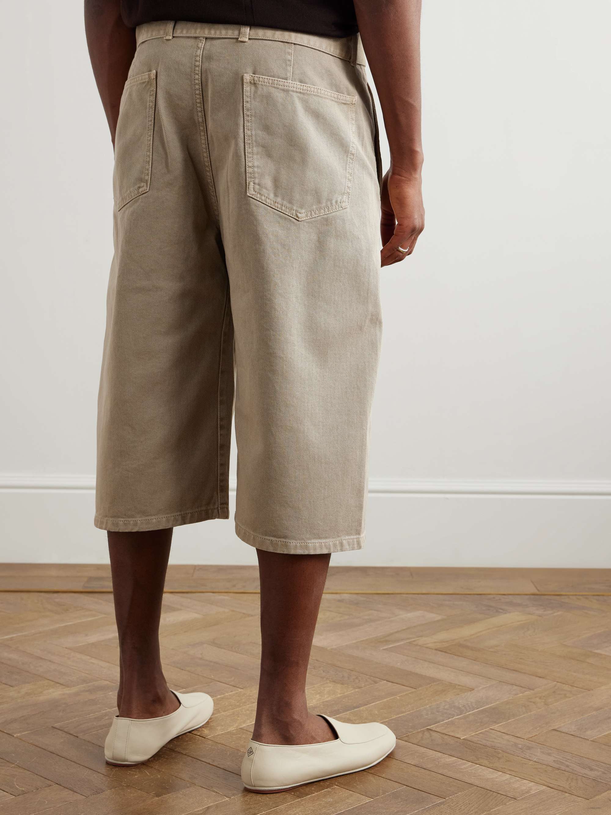 Twisted Wide-Leg Belted Garment-Dyed Denim Shorts view