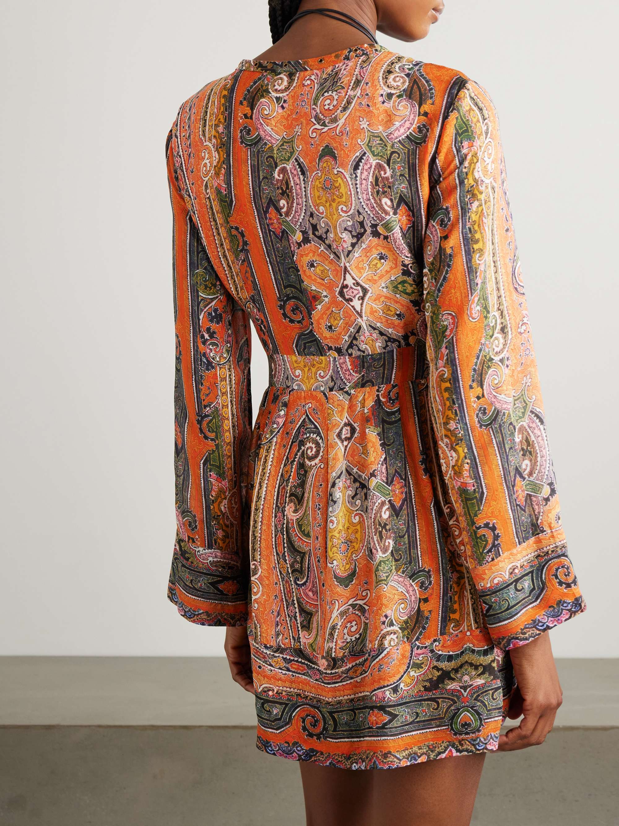 Morgane belted eyelet-embellished paisley-print silk-chiffon mini dress view