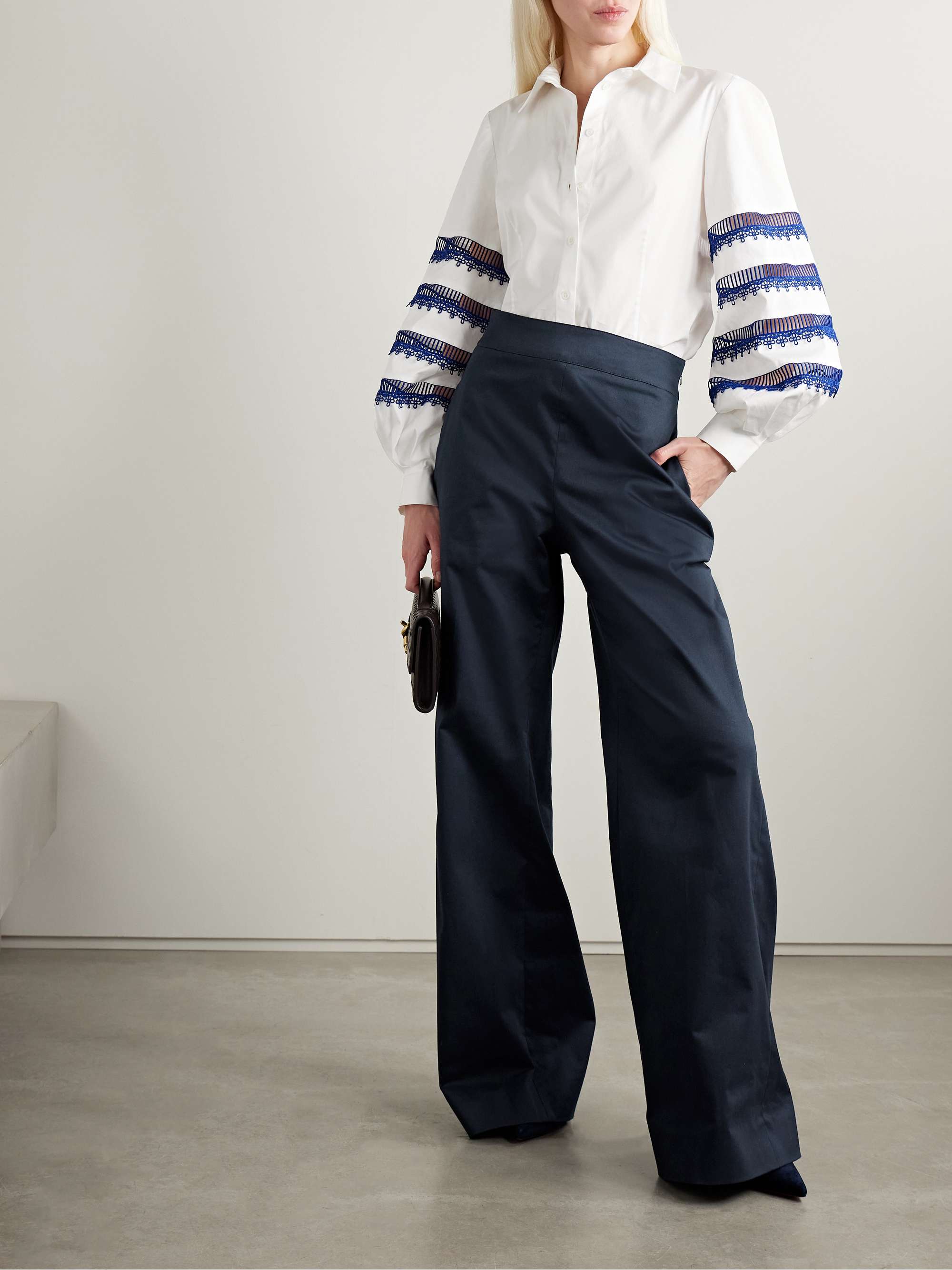 Guipure lace-trimmed cotton-blend poplin shirt view