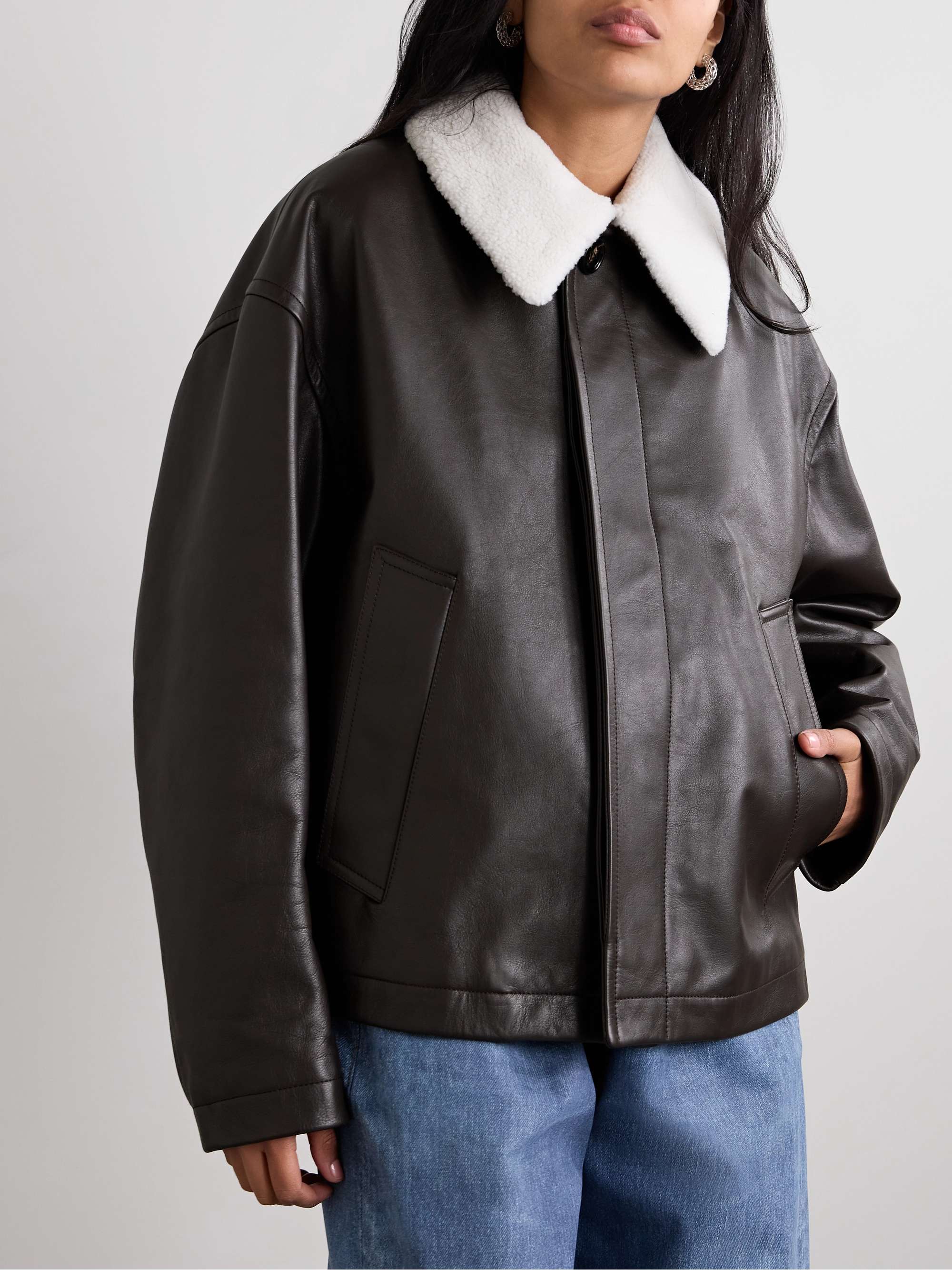 Shearling-trimmed leather jacket view